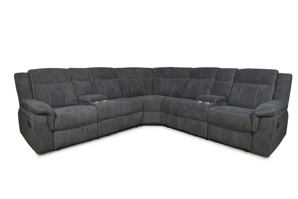 Symmetrical Reclining Sectional Sofa, Gray Leather Reclining Sectional