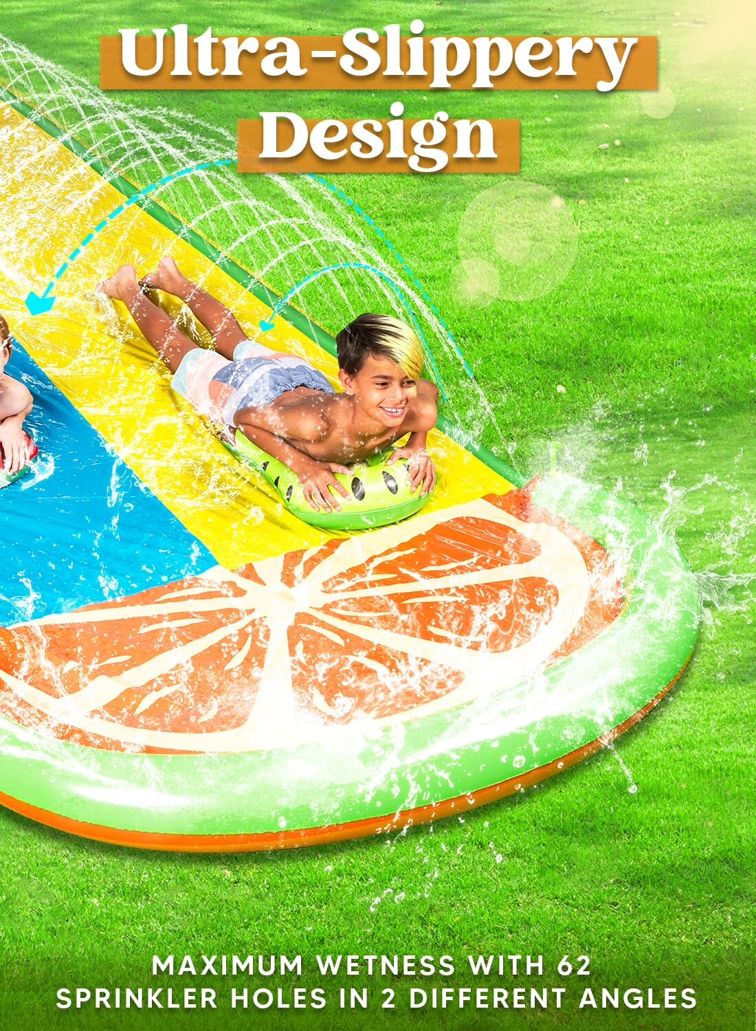 Joyfy 22.5ft Water Slides with 2 Boards 2 Sliding Racing Lanes and Sprinklers Backyard Outdoor Lawn Summer Toy