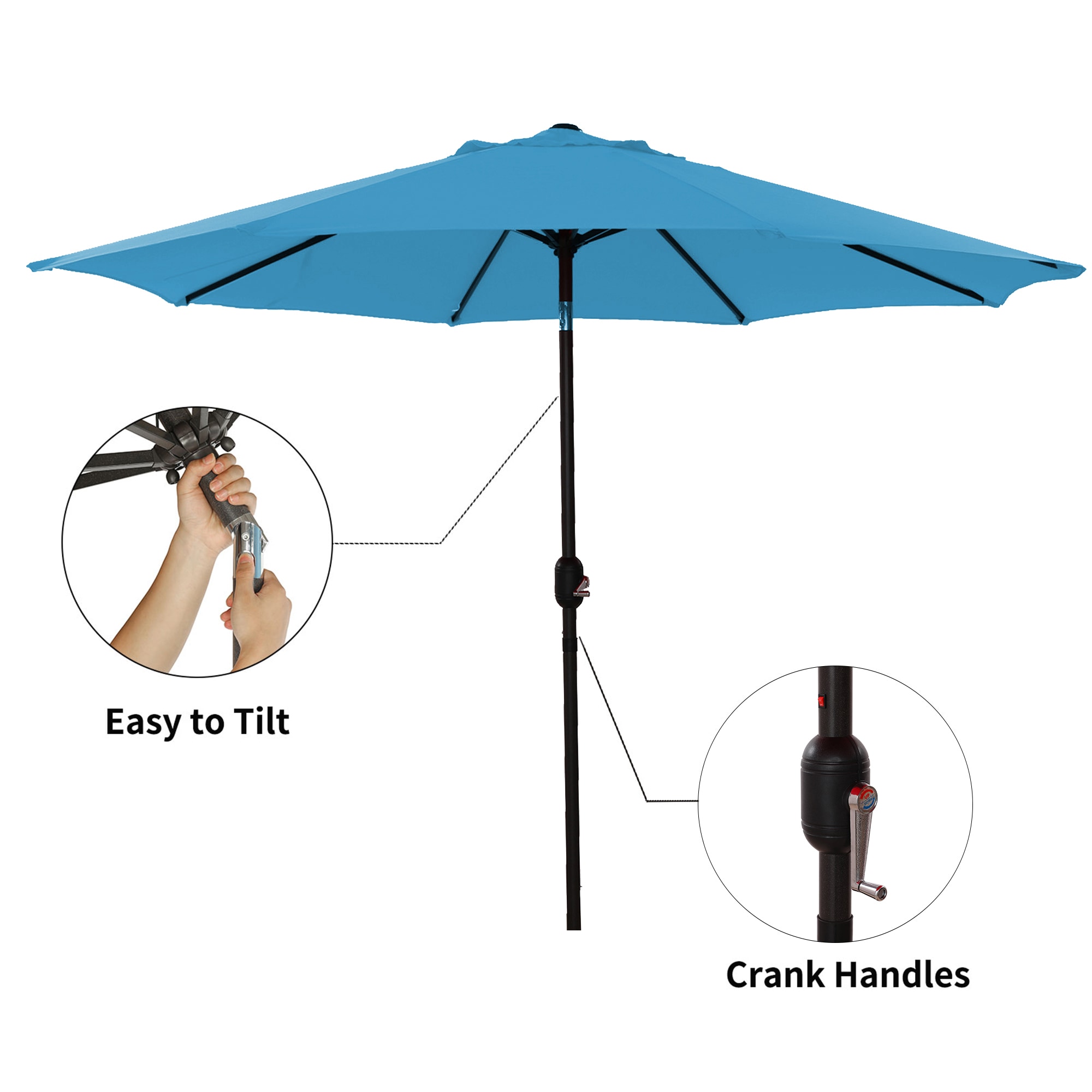 CASAINC 9-ft Aluminum Octagon Crank Market Patio Umbrella in the Patio ...