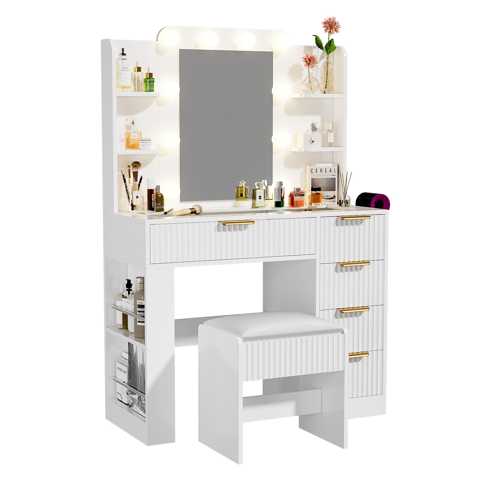 Pocassy GREATANTS-SNBS037WT 37-in White Makeup Vanity