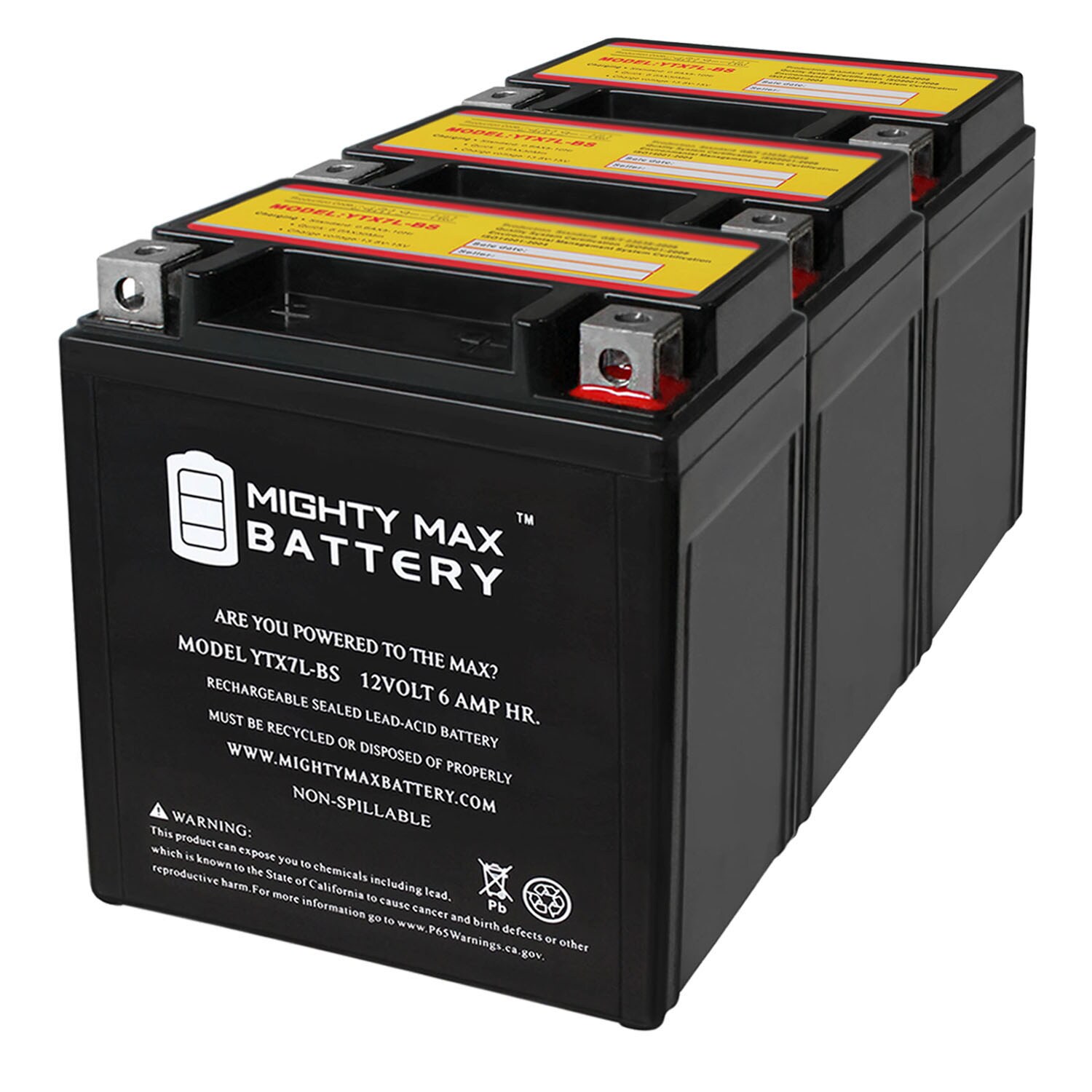 Mighty Max Battery MAX3537467 YTX7L-BS 12v 6Ah for Honda 300 CBR300R '2016 Rechargeable Sealed lead acid 1260 Backup power Batteries 3 -Pack
