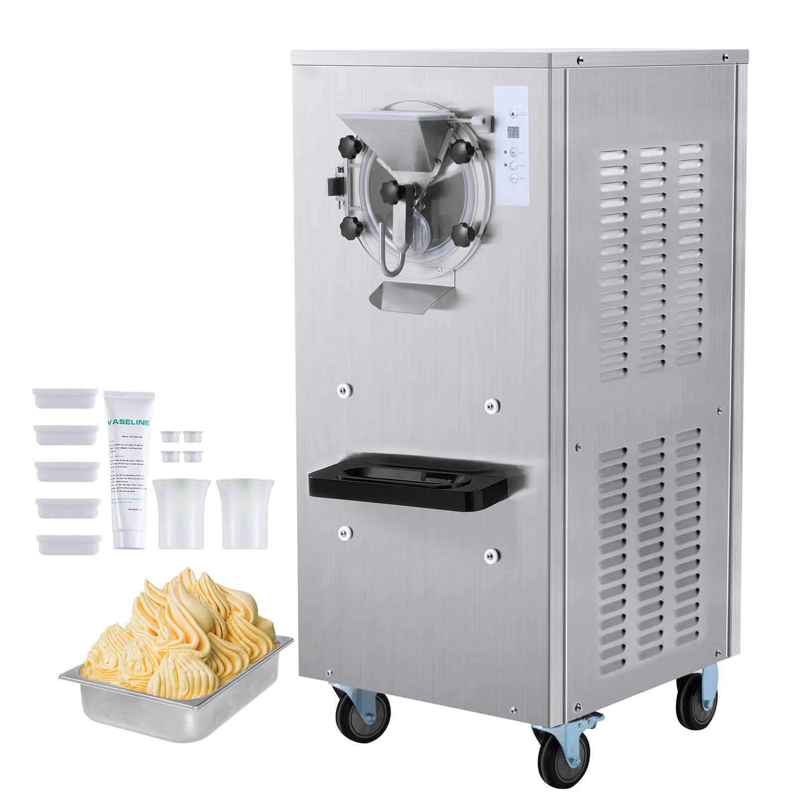SVOPES SCZLSYBQLJAJ03730V4 Commercial Ice Cream Machine 20-25L/H Yield 2400W 1-Flavor Hard Serve Ice Cream Maker  8L Stainless Steel Cylinder Digital Display Auto Clean Adjustable Hardness for Restaurant Snack Bars