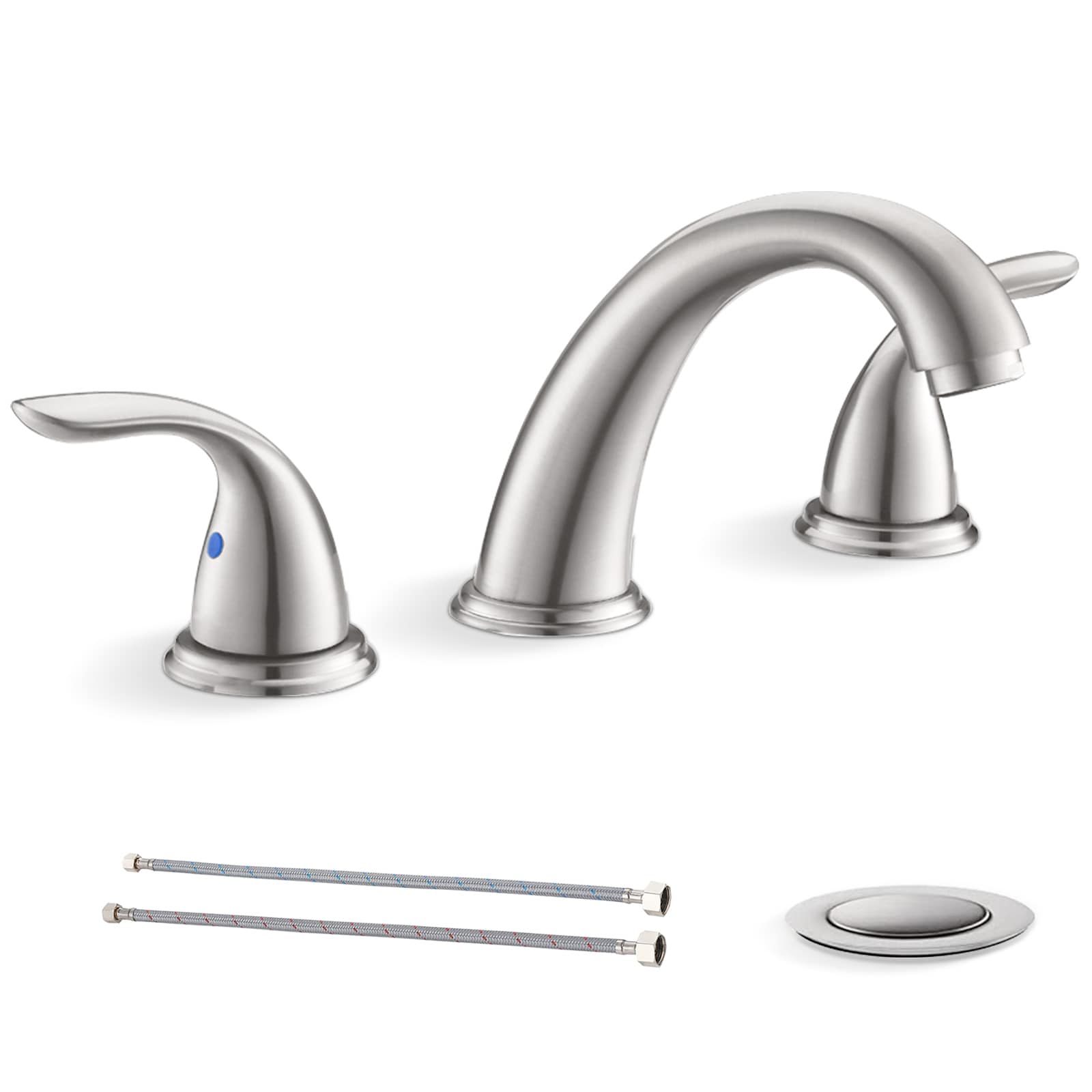 Phiestina LWBF03008-K05-GBN Brushed Nickel Widespread 2-handle Low-arc Commercial/Residential Handle Bathroom Sink Faucet with Drain