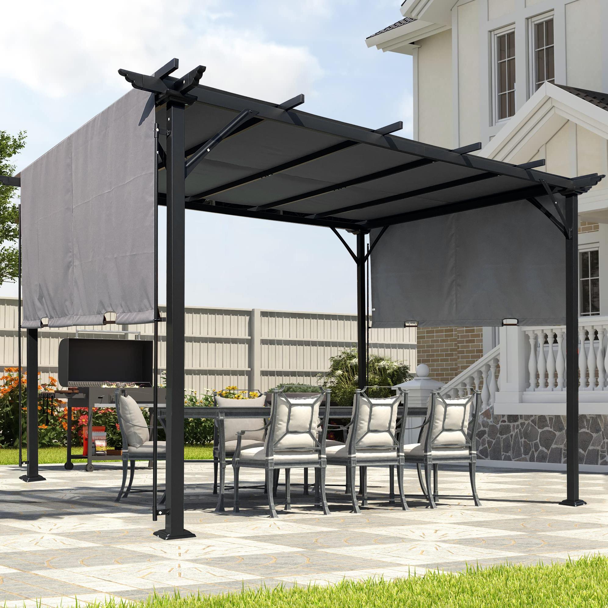BABOOM BOM-9S00038-OR 11.8-ft x 9.25-ft Outdoor Pergola Gazebo Gray with Soft Top Roof