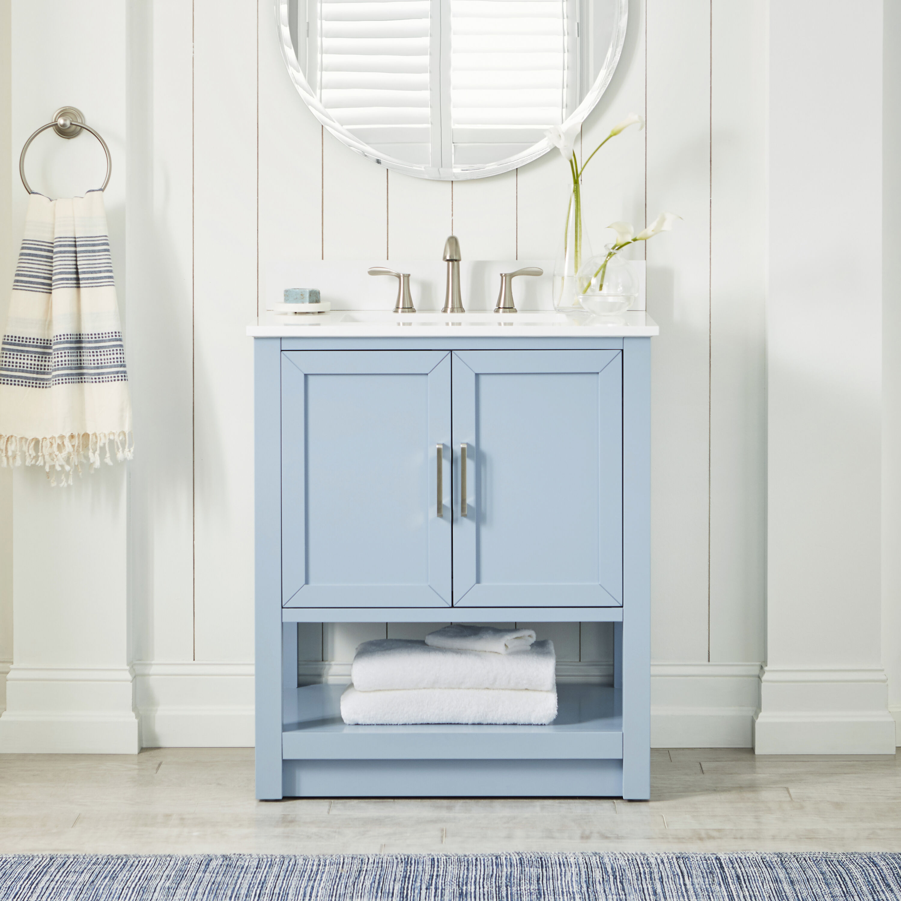 allen + roth L22090-VS30-LB Margie 30-in Light Cornflower Undermount Single sink Bathroom Vanity with White Engineered stone Top