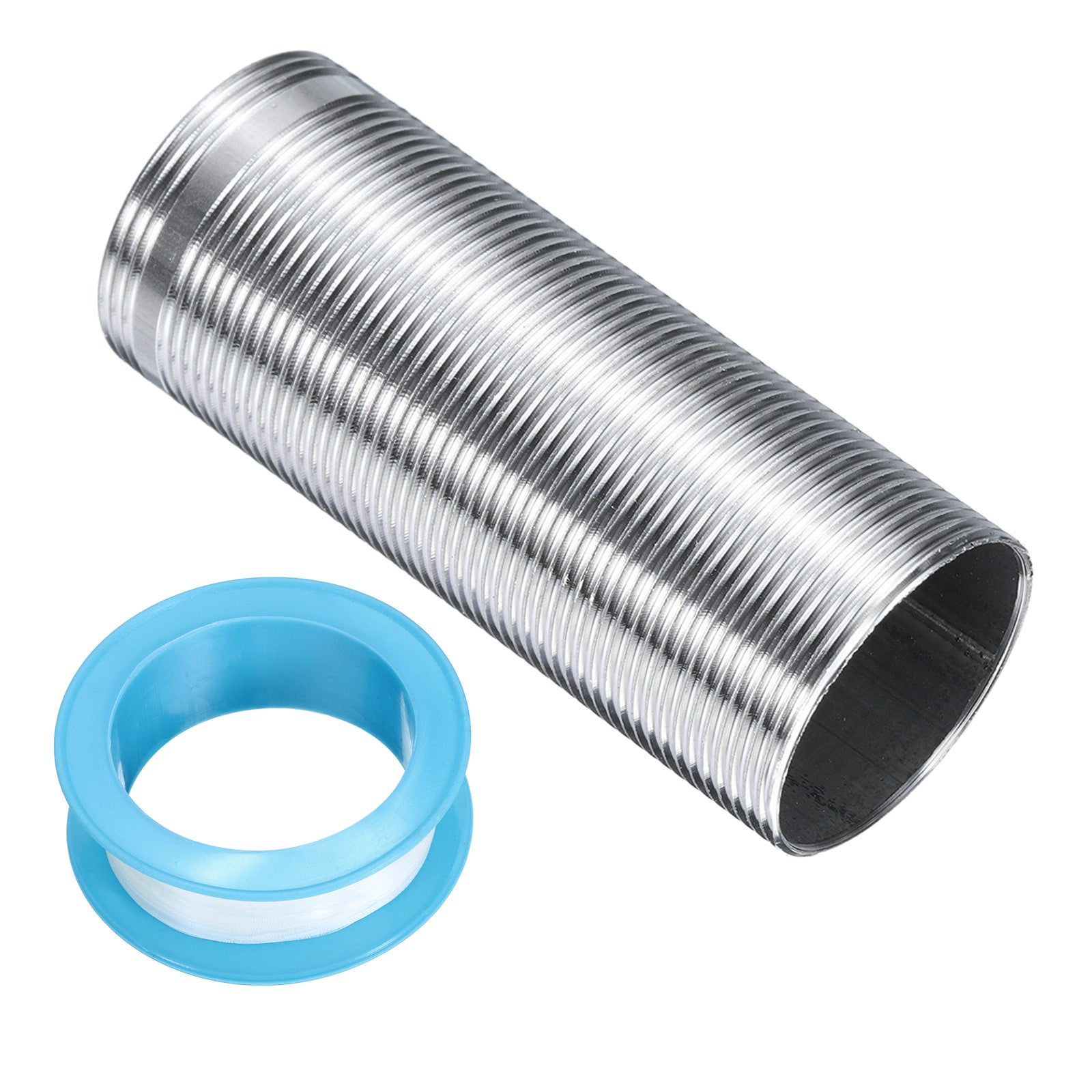 Unique Bargains 3inch Faucet Mount Extension Shank Stainless Steel Threaded Pipe Lengthen Mounting Shank Lengthen Fixed High Foot with PTFE Tape 1pc