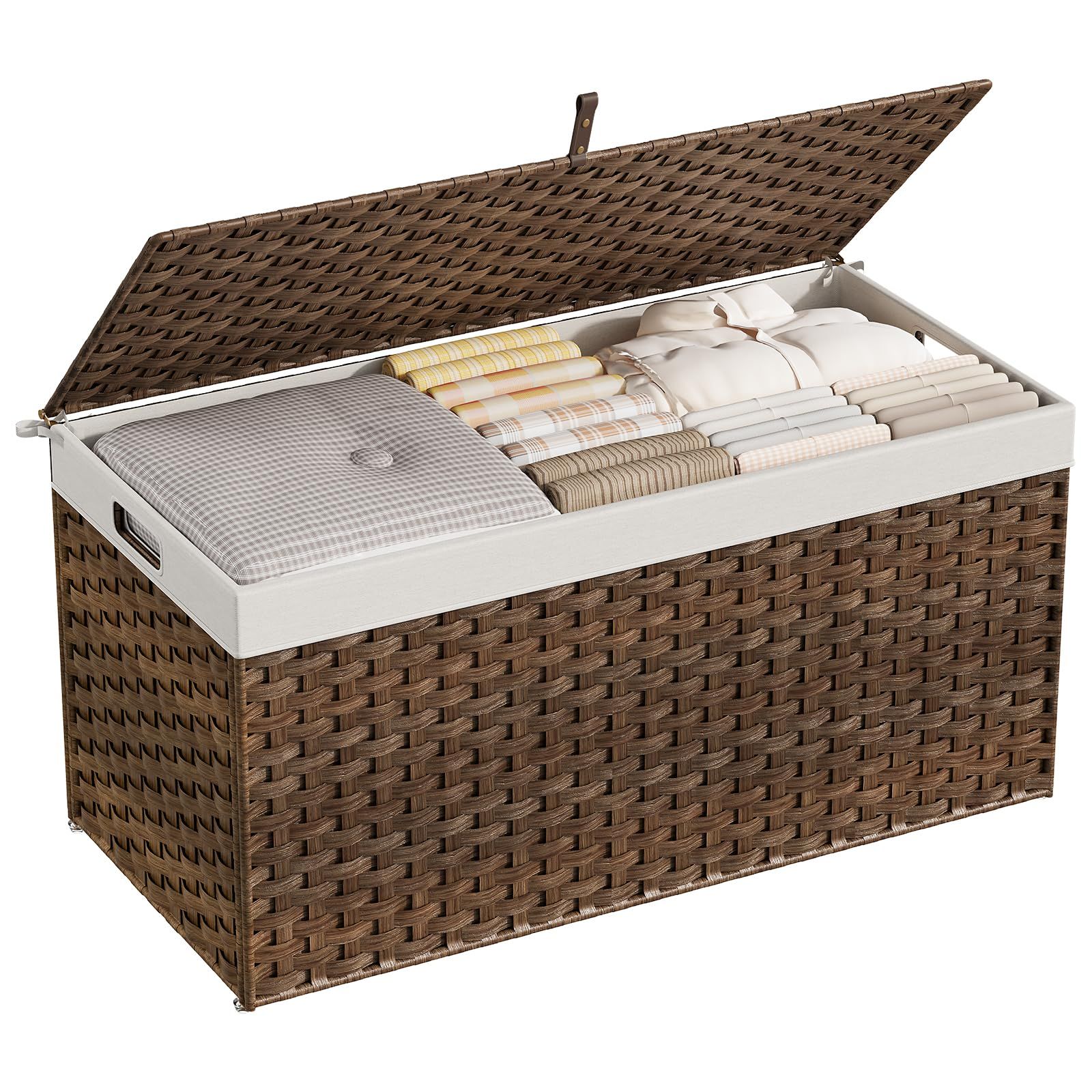 Slickblue 1-Piece (39.4 inch W x 19.7 inch H x 15.7 inch D) Brown PVC Rattan Storage Basket with Lid for Bedroom