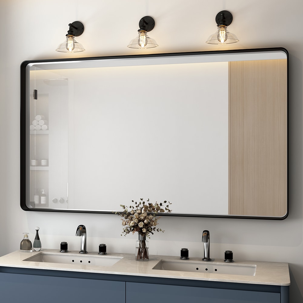 waterpar 72-in x 32-in Black Rectangular Bathroom Vanity Mirror in the Bathroom  Mirrors department at