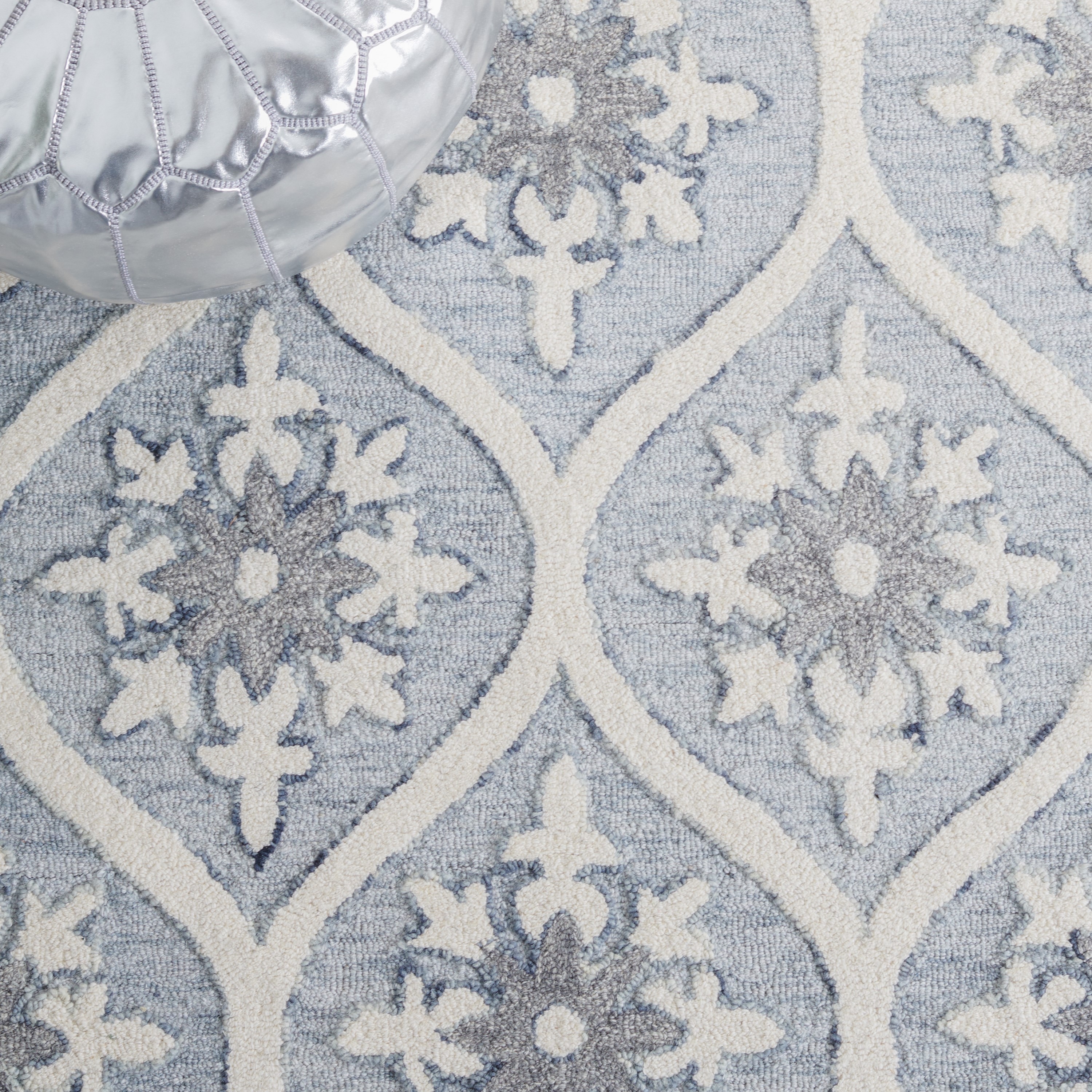 Gray and Ivory Floral Hand-Tufted Wool Runner Rug