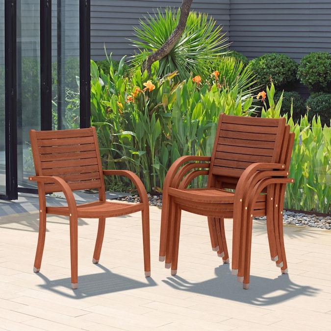 International Home Ia Set Of 4 Stackable Brown Wood Frame Stationary Dining Chair S With Slat Seat In The Patio Chairs Department At Com - Stacking Chair Patio Set