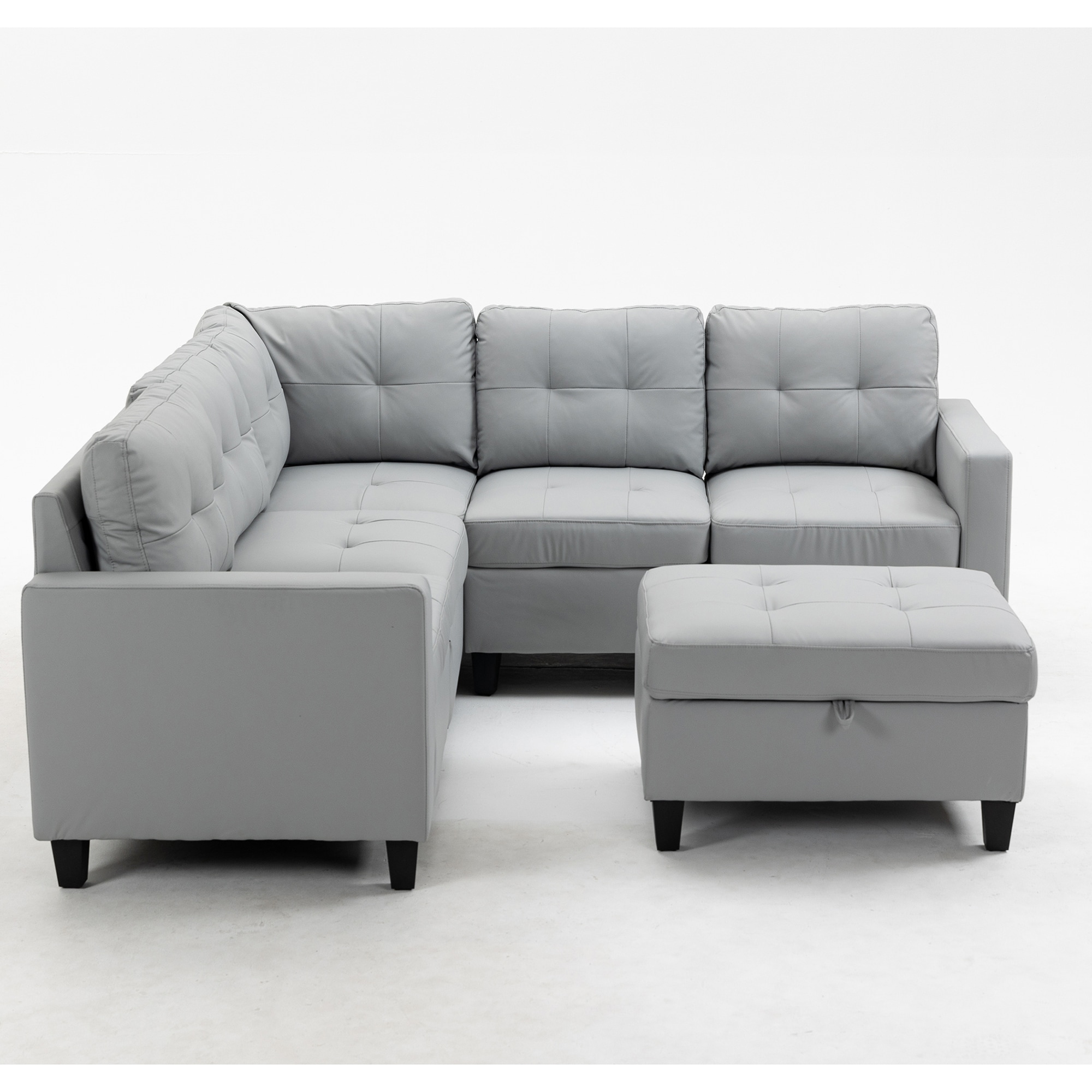 Clihome OF-02SG15-AAGR Modular Sectional Sofas 103.7-Inches Casual Gray Linen 5 -seater Sofa