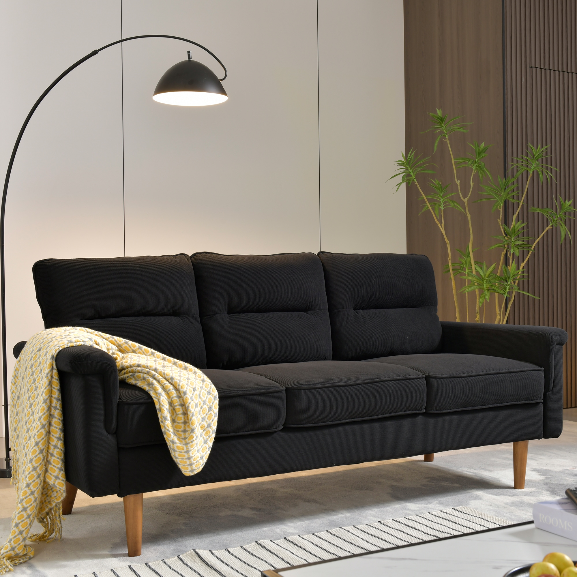 weaxty HMBNYK550 71.4-in Modern Black 3 -seater Sofa
