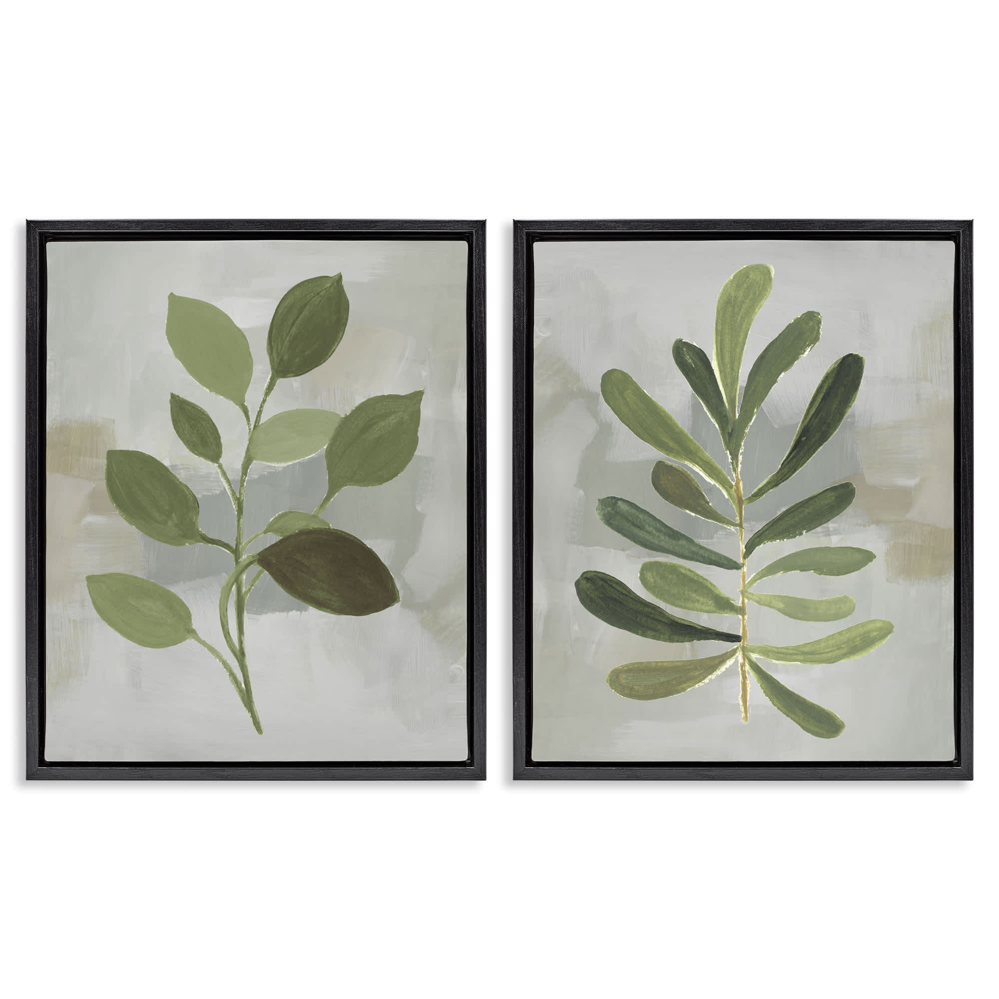 Stupell Industries B2-813-FFB-2PC-24X30 Green Leaf Branches on Grey 2 Piece Black Framed Floater Canvas Set By Lanie Loreth 31 x 25