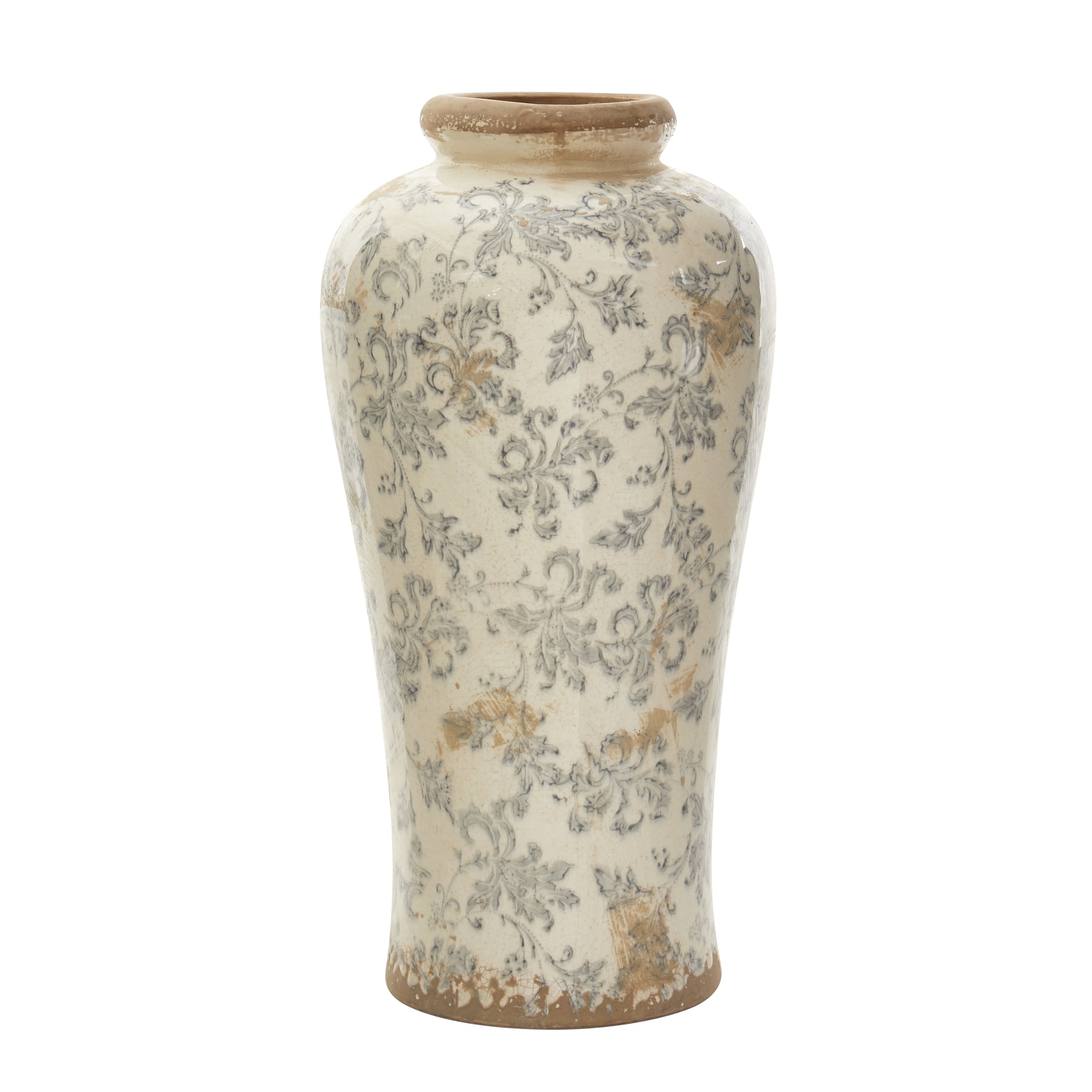 Nearly Natural  16-in Tuscan Ceramic Floral Scroll Urn Vase