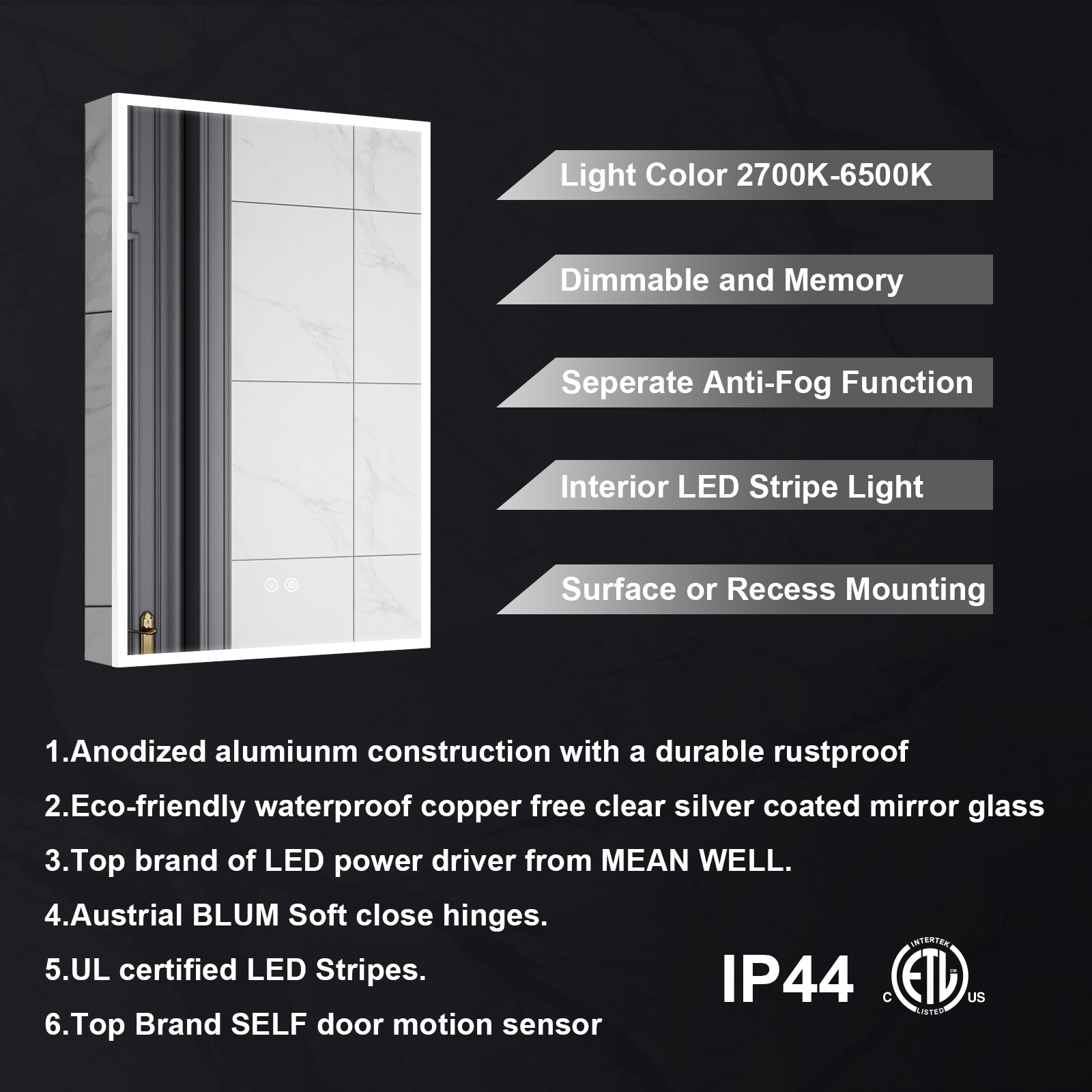WELLFOR CR-P-12-3W02CP Bathroom-Medicine-Cabinets - View #11