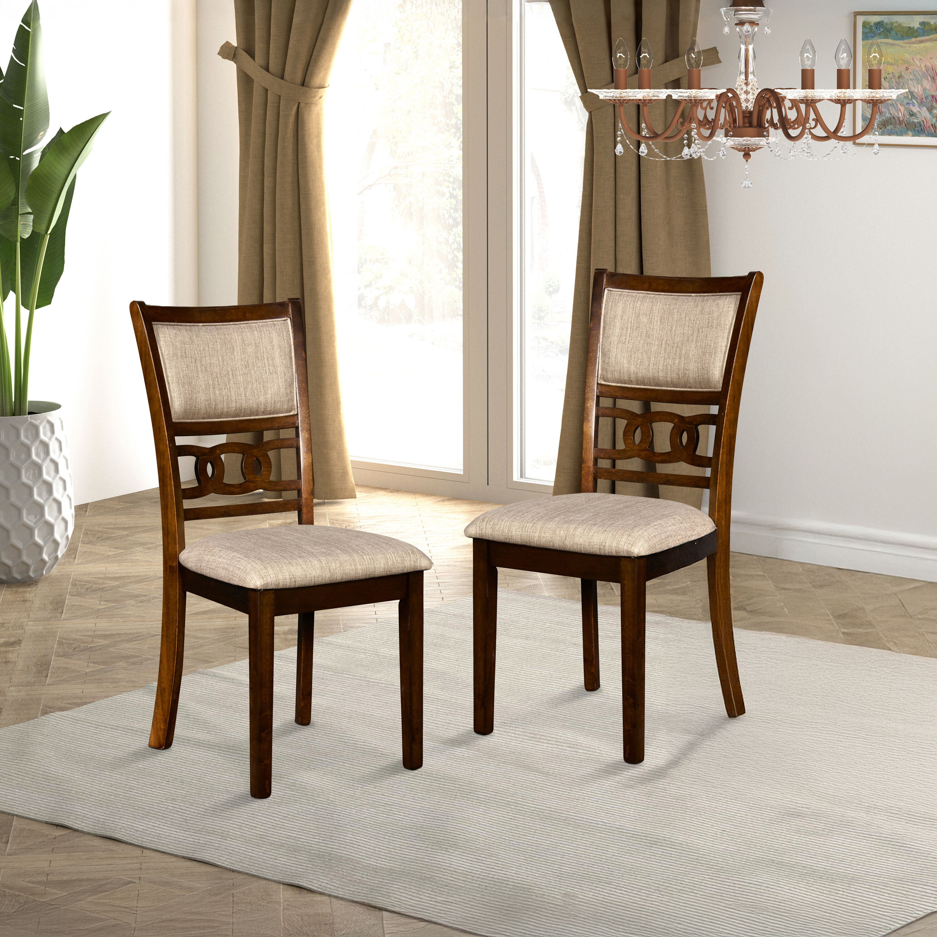 New Classic Furniture D1701-20-CHY Set of 2 Gia Polyester Upholstered Dining Side Chair (Wood Frame)