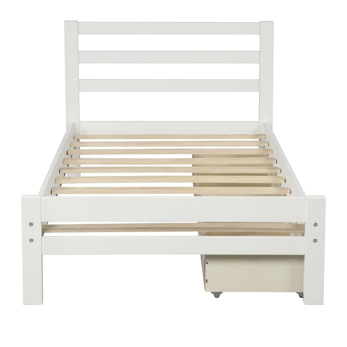 Casainc Wood Platform Bed White Twin, Twin Platform Bed Frame Under 100