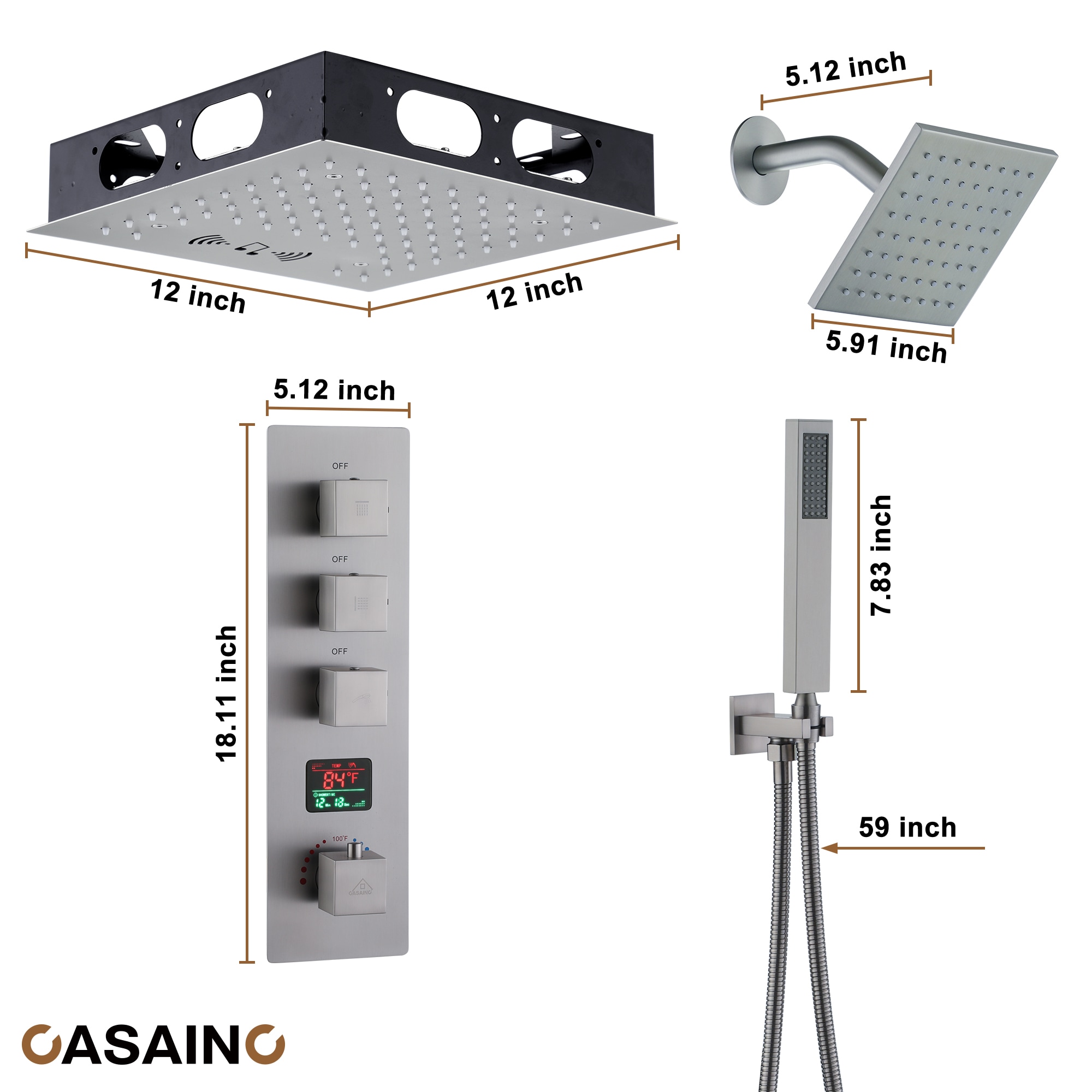 CASAINC KCHS0018-LEDBN Showerhead-Bar-Panels - View #5