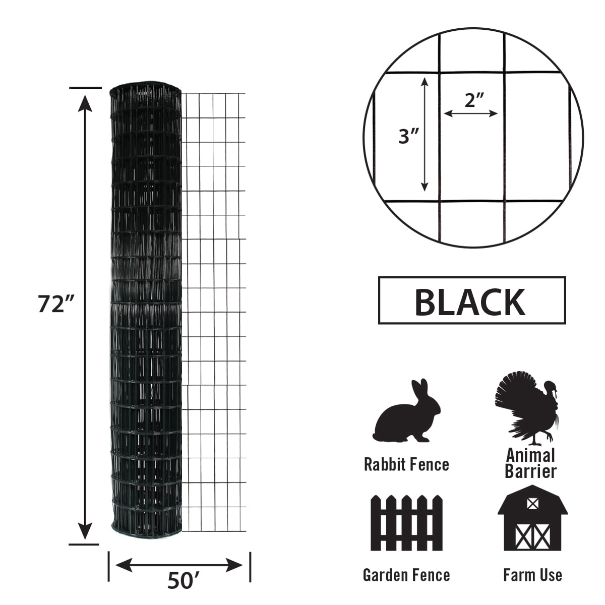 GARDEN CRAFT 50-ft x 6-ft 0-Gauge Black Steel Welded Wire Rolled Fencing  with Mesh Size 2-in x 3-in in the Rolled Fencing department at