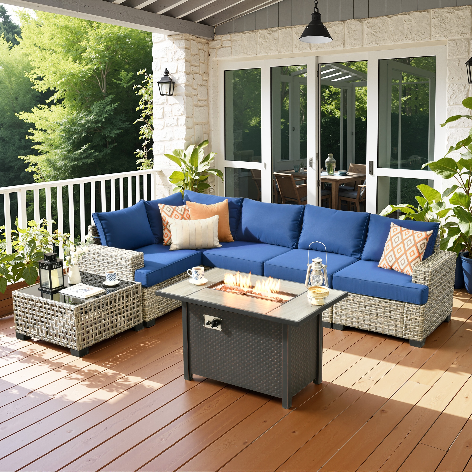 ALTRIGUS 6L-CFP03-TBS707-AL 7 -Piece Wicker Patio Sofa Conversation Set with Navy Cushions