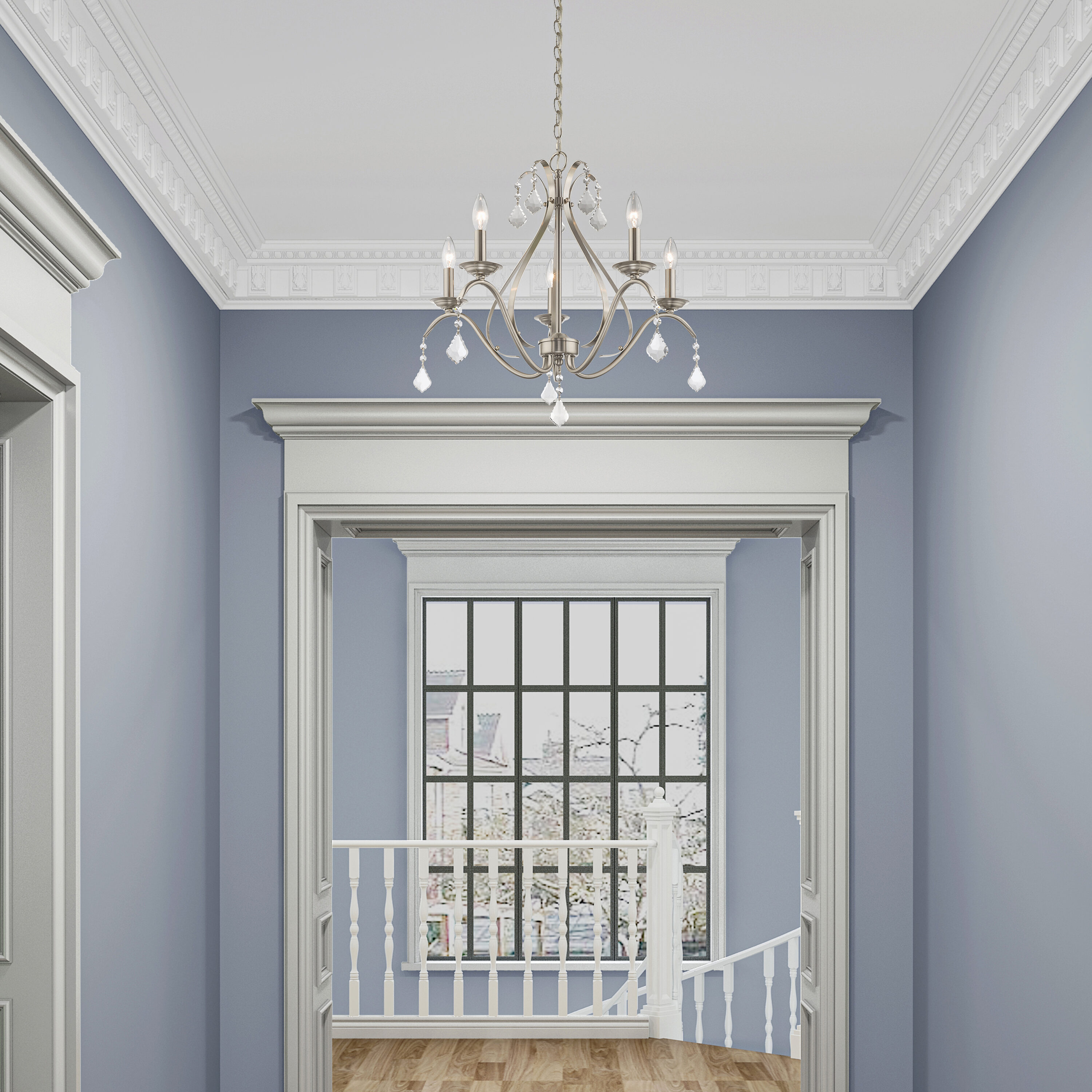 Brushed Nickel 5-Light Chandelier with Clear Crystals