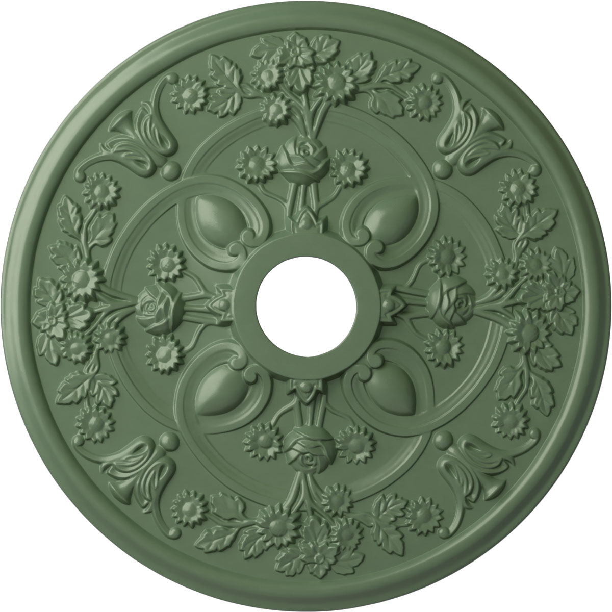 Ekena Millwork CM30ROAGF Rose 30.875-in W x 30.875-in L Painted Athenian Green Polyurethane Whole Ceiling Medallion