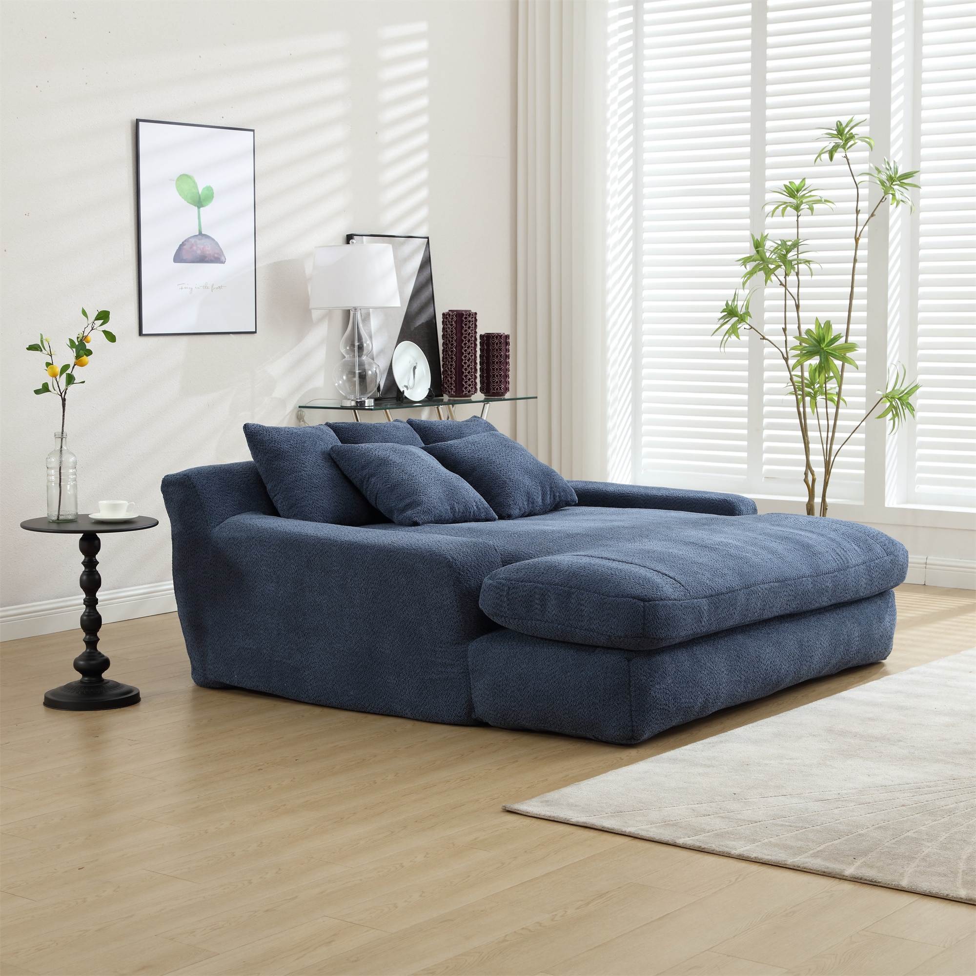 BABOOM BOM-P197933-OR 2-Seater Lazy Sofa 66.9-in Modern Navy Chenille 2 -seater Reclining Sofa