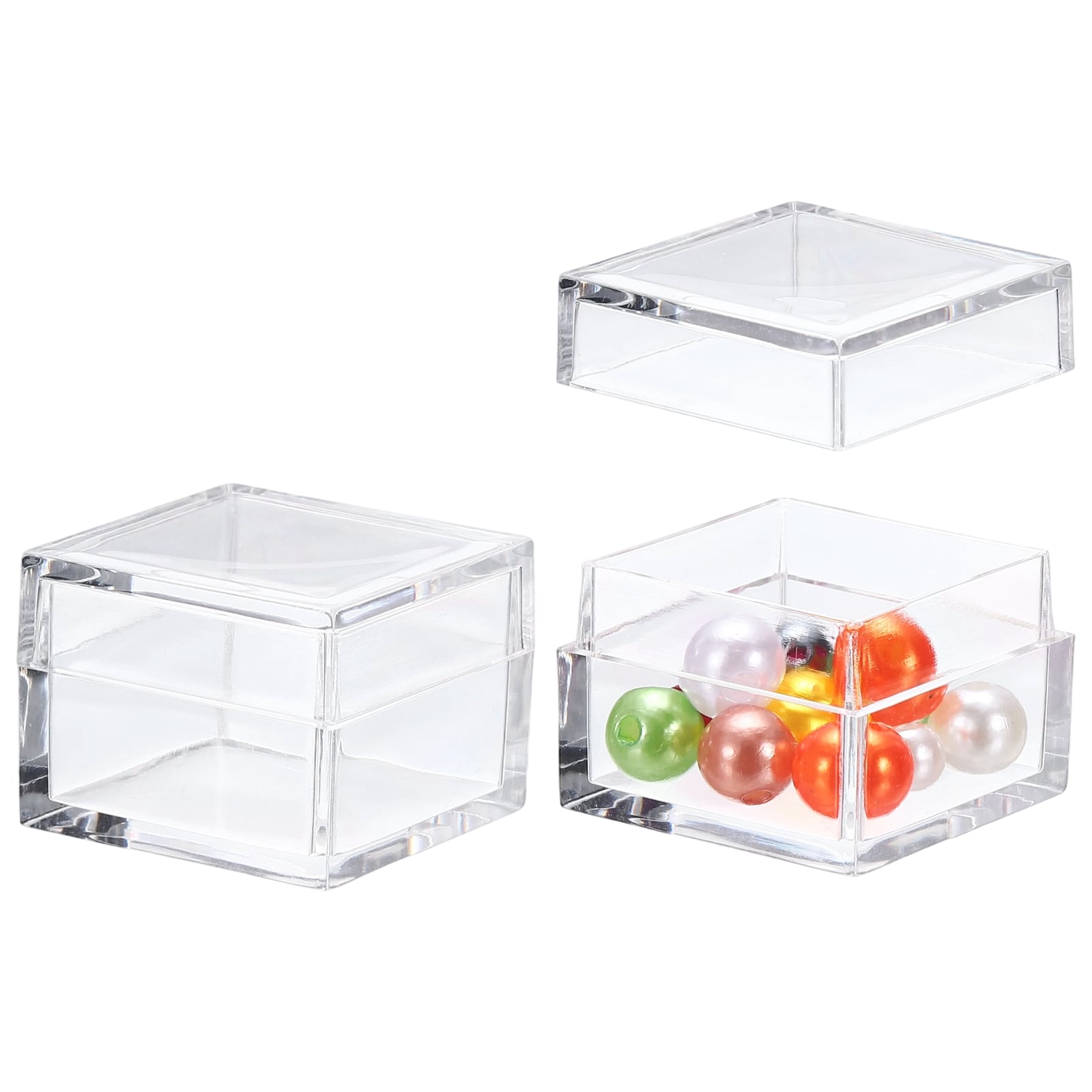Unique Bargains - 2pcs Small Acrylic Box with Lid 1.2 Inch x 1.2 Inch x 0.8 Inch Decorative Stora...