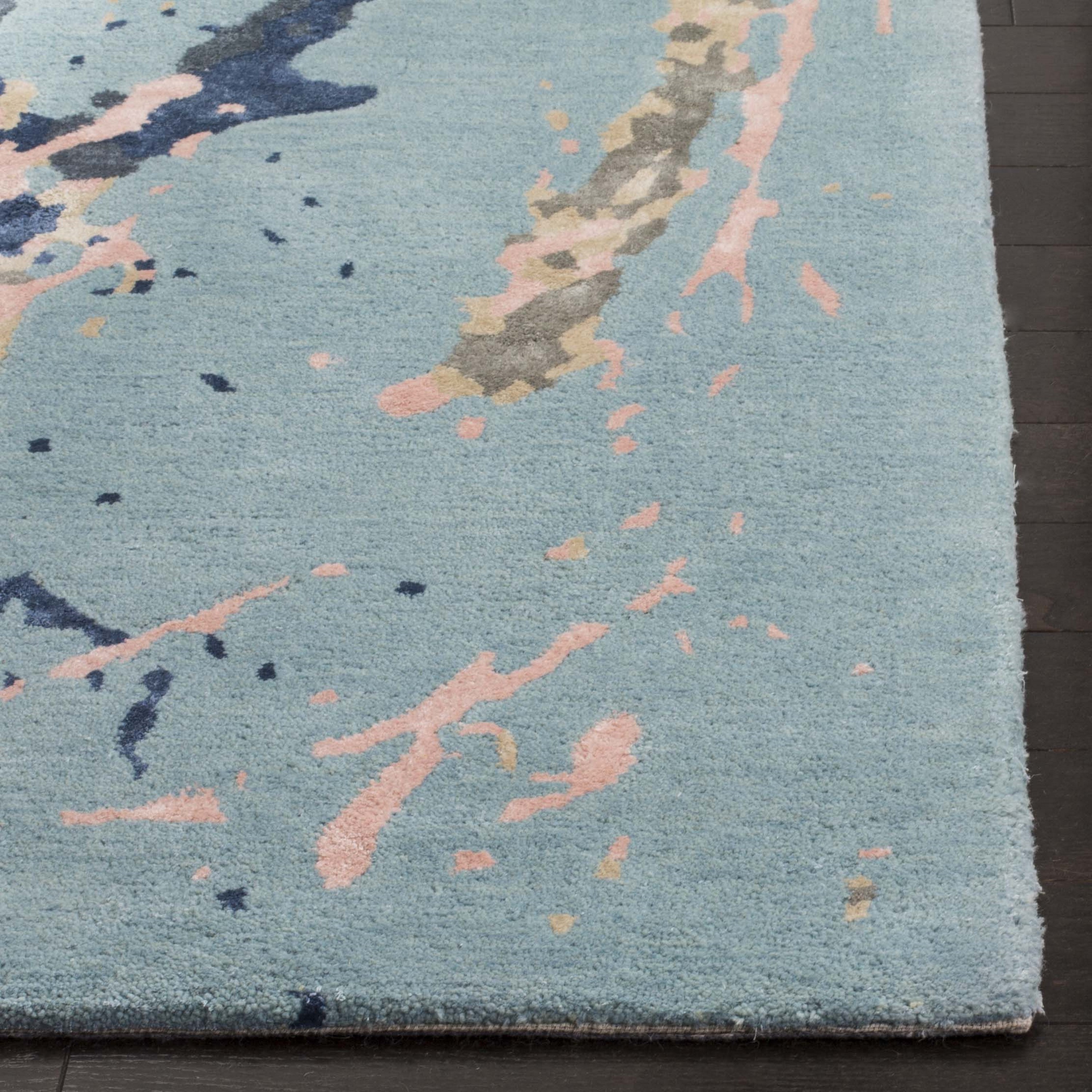 Soho Blue and Light Pink Wool Area Rug