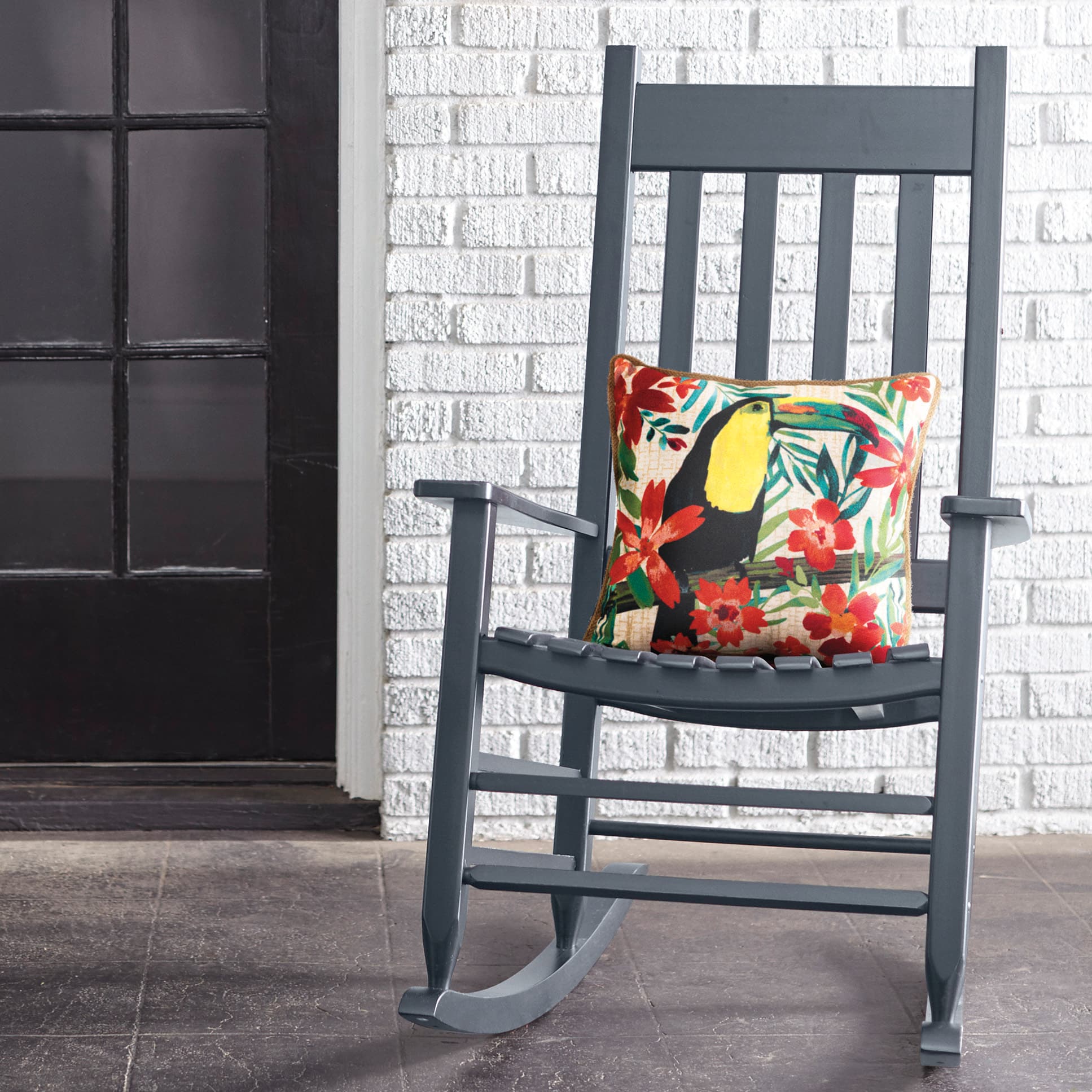 Style Selections Grey Wood Frame Rocking Chair With Slat Seat At Lowes Com   65816311 