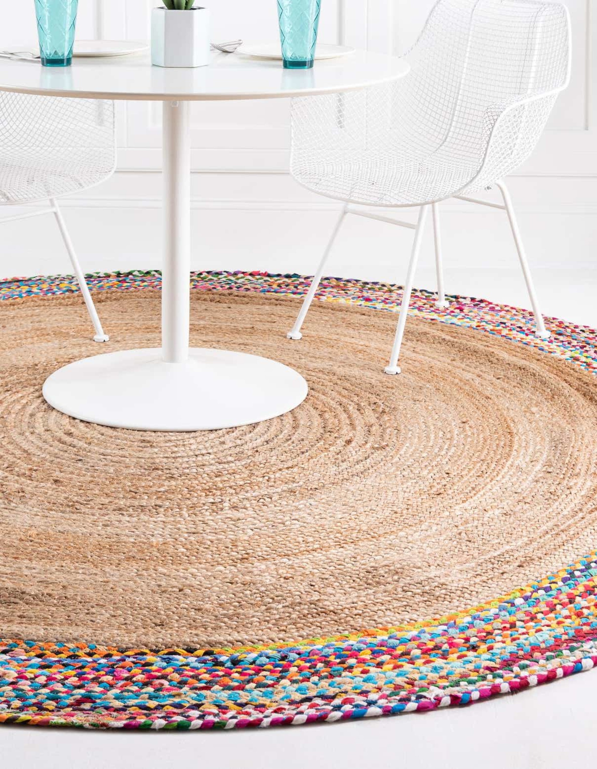 Handmade Blue and Brown Braided Jute 3' Round Area Rug