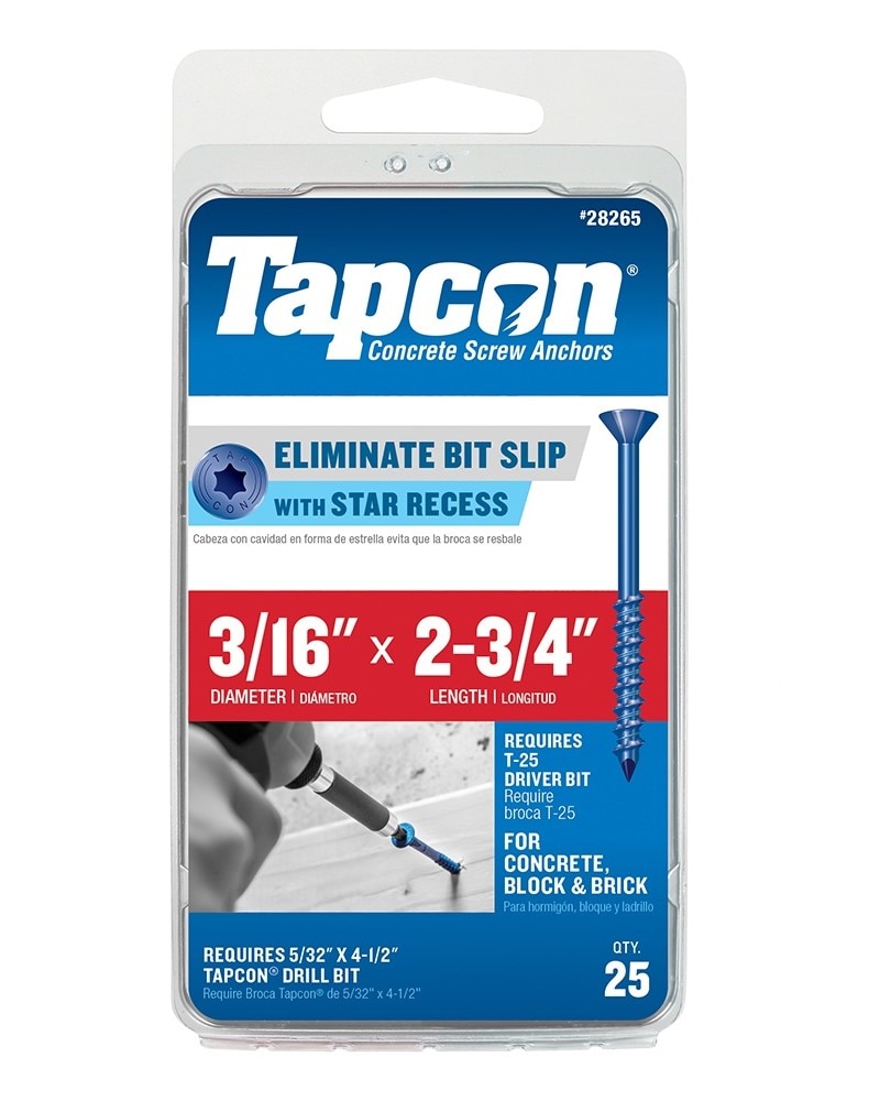 Tapcon 28265 3/16-in x 2-3/4-in Concrete Screws Anchors 25 -Pack