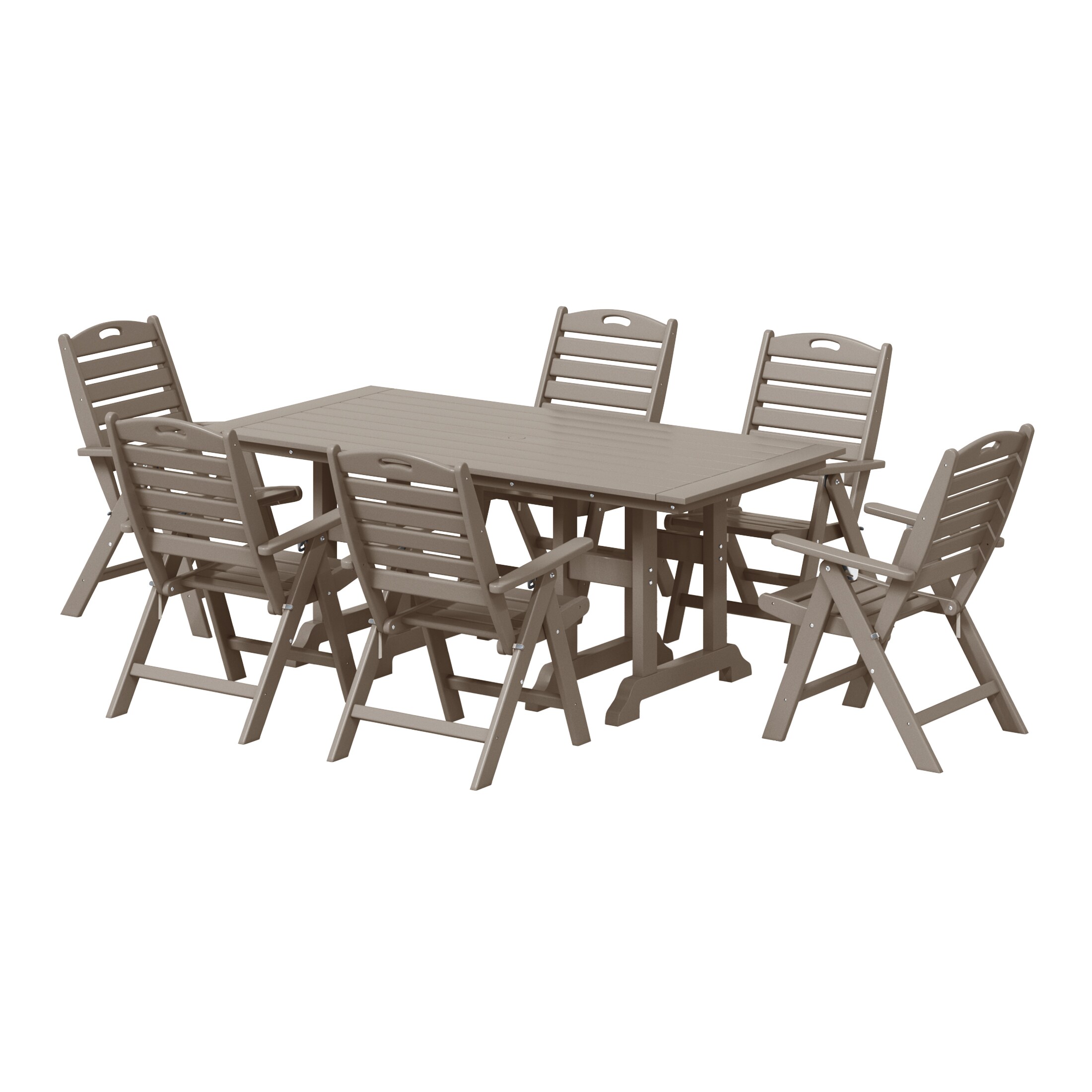 Westin Furniture OP3037-WW Laguna 7 -Piece Weathered Wood Patio Dining Set Plastic Rectangle Table with 6 Stationary Chairs