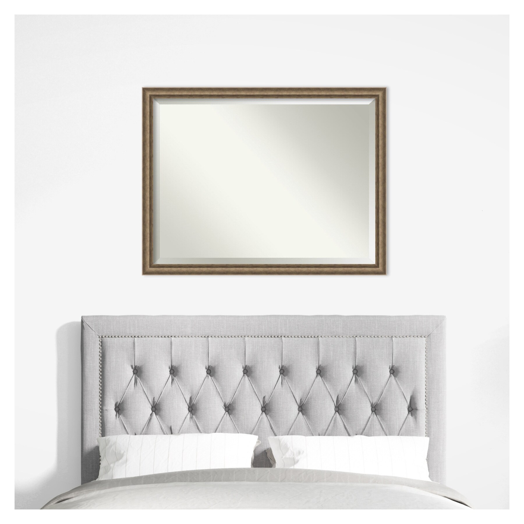 Angled Bronze Wood Frame Rectangular Wall Mirror, 43.25 x 33.25 Inches