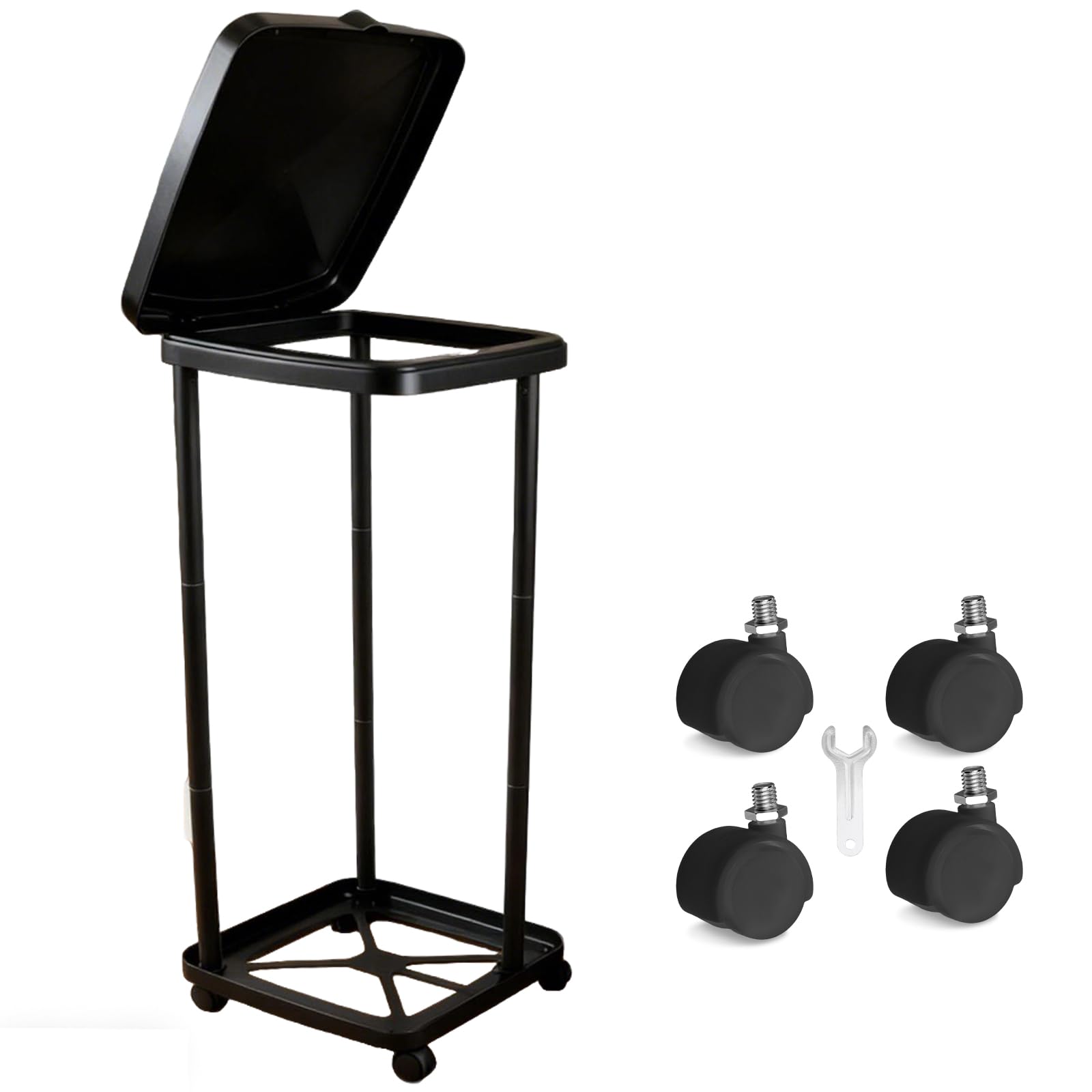 KIWDZFU -  Collapsible Trash Can Portable Garbage Bin Holder Stand with Wheels and Lid for Indoor...
