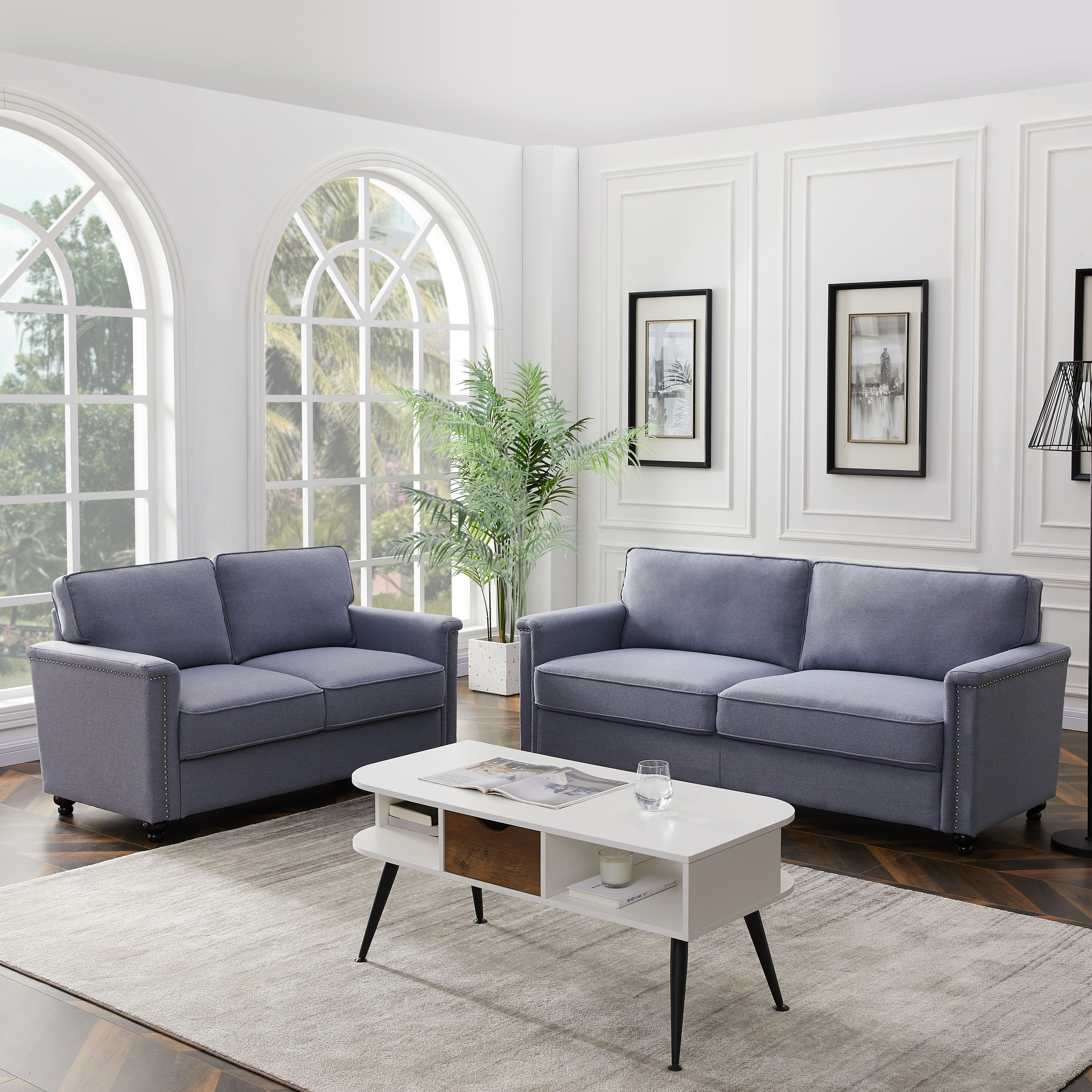 CASAINC HXS-W308S00008 Modern 2 -Piece Polyester/Polyester blend Gray Living Room Set