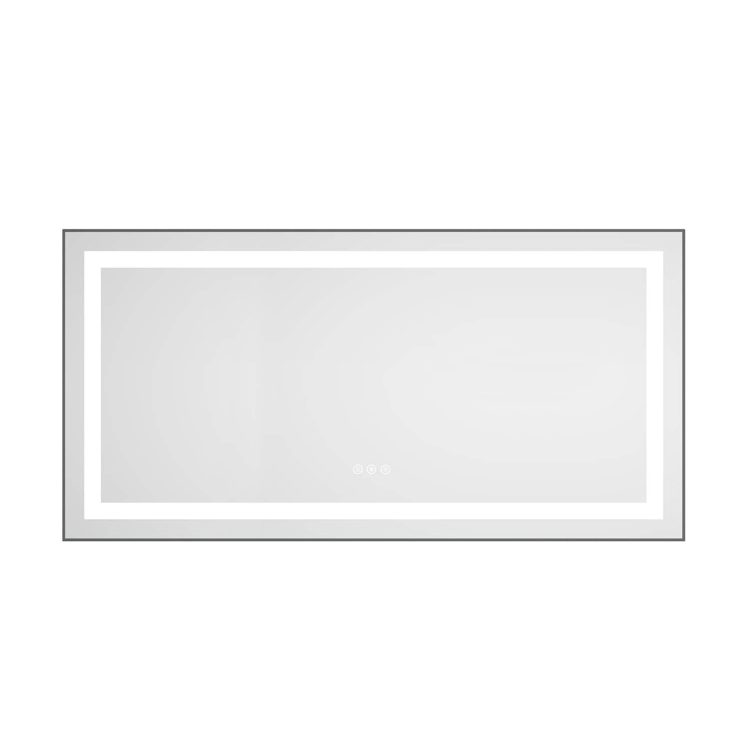 LIVACA 48 inch x 24 inch Gun Ash LED Bathroom Mirror with Aluminum Frame and Front and Backlight with Anti-Fog Memory 3 Colors Stepless Dimmable
