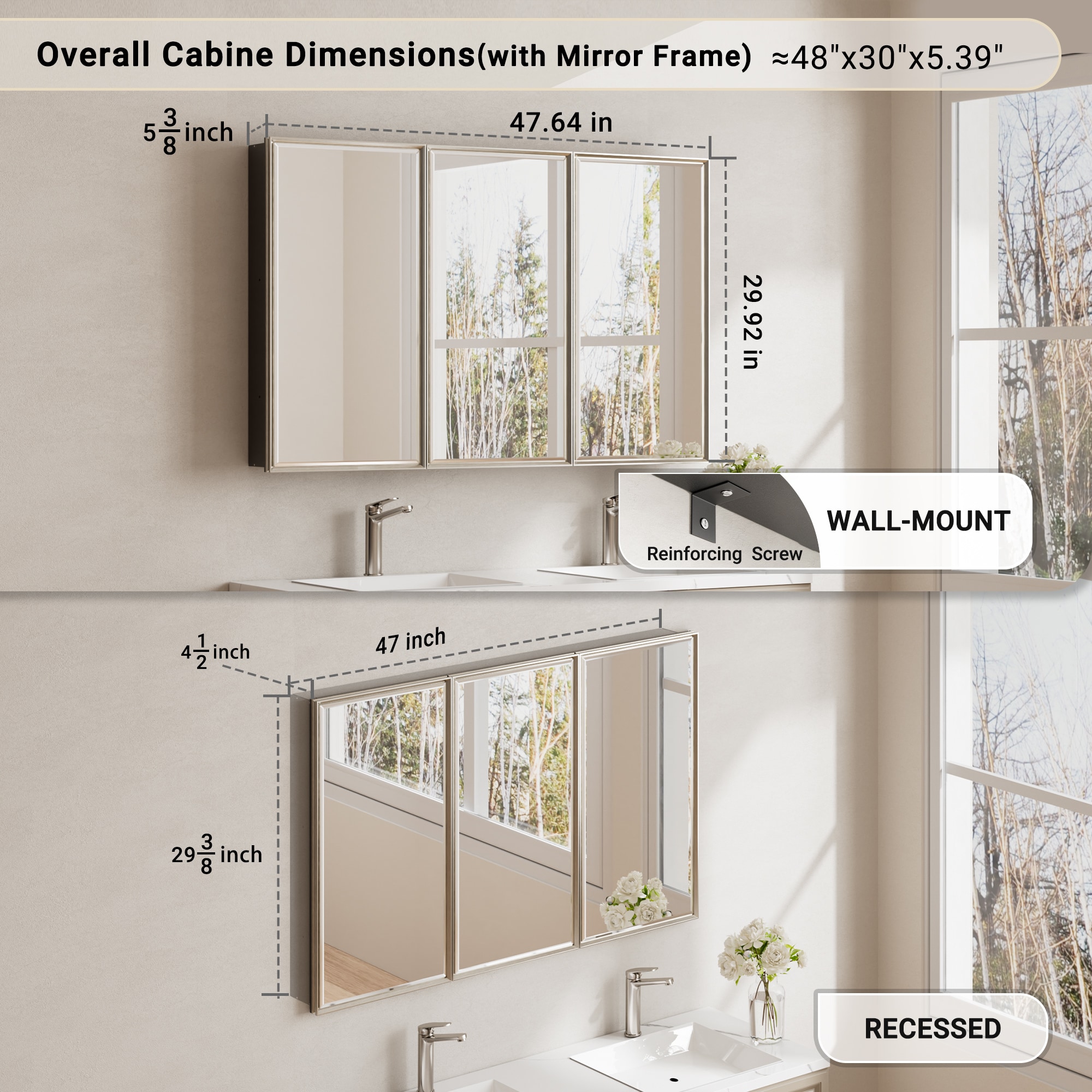 QueenFun MCBB4830BN Bathroom-Medicine-Cabinets - View #2