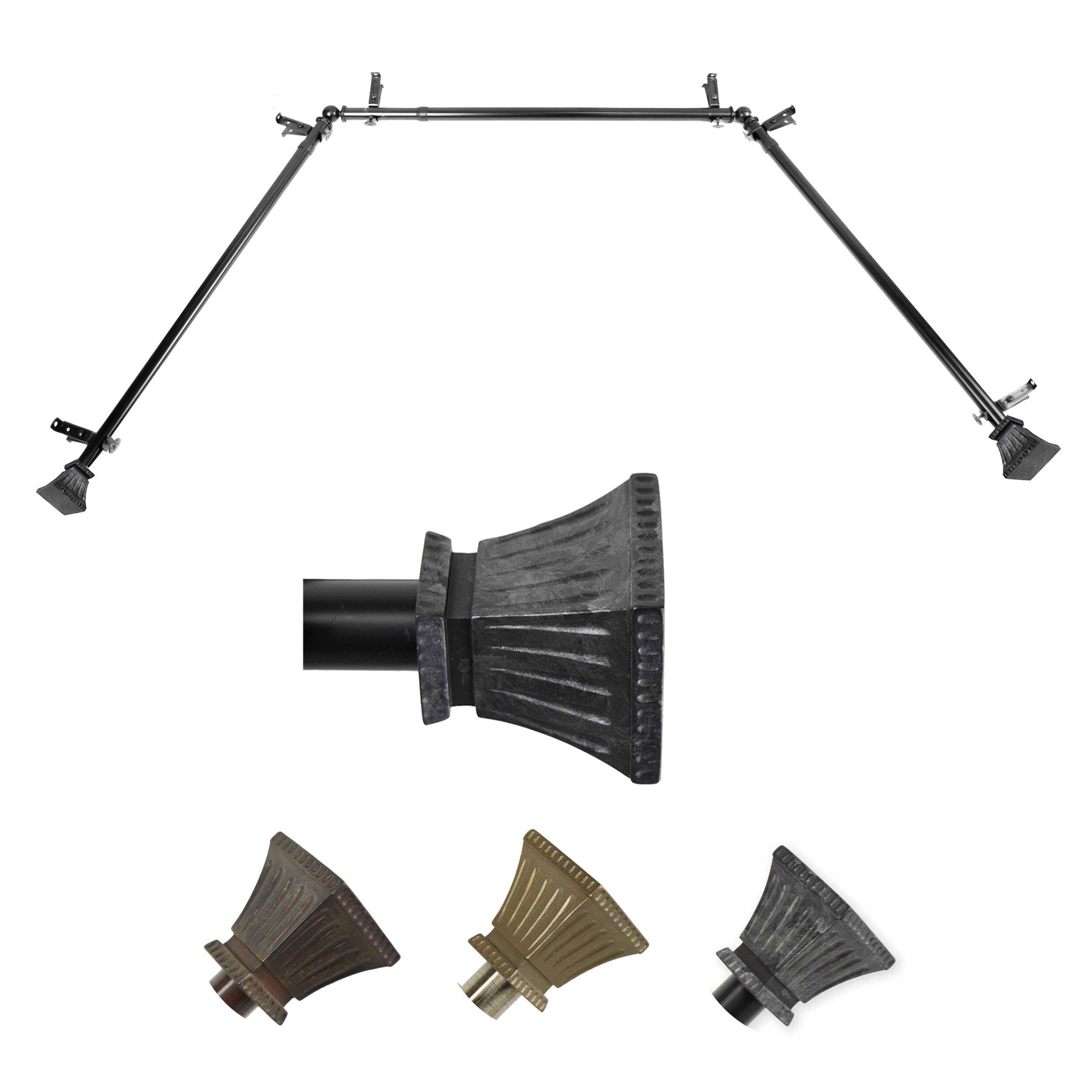 Hart & Harlow L-ABAY-01-2 Truly 13/16-in Bay Black Steel Bay window curtain rod with Finials