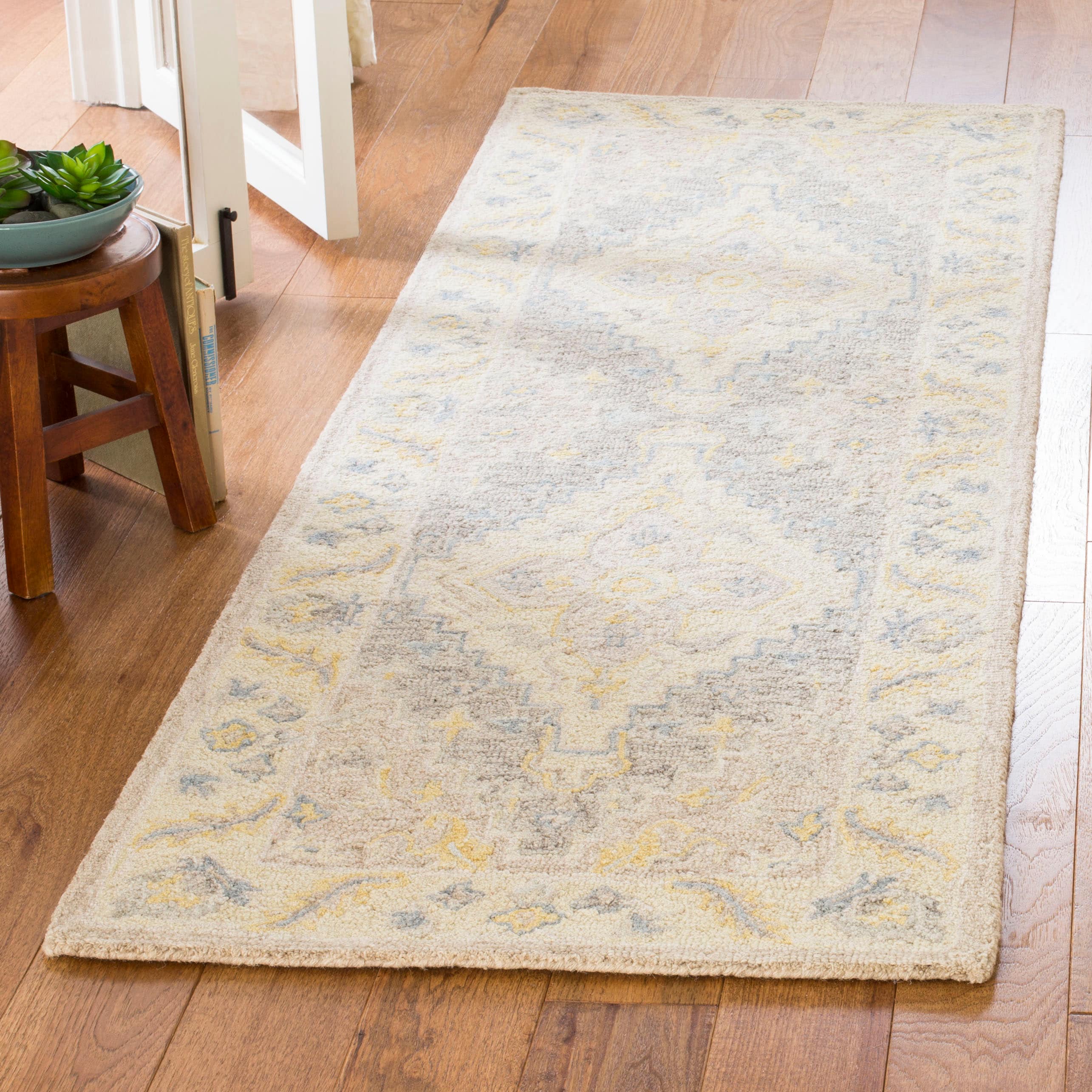 Beige and Gray Hand-Tufted Wool Runner Rug