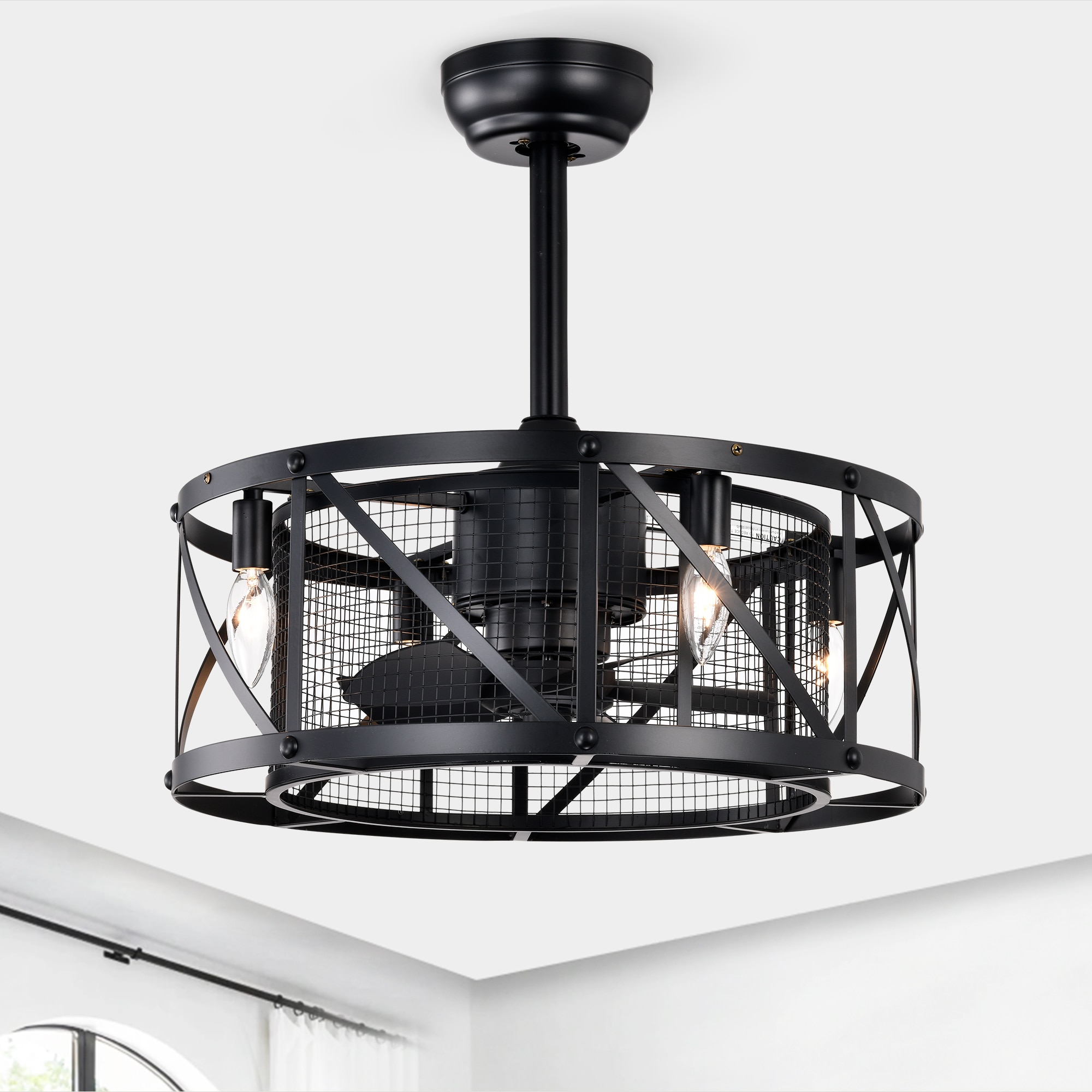 LTMATE LSHEM-3040BL JAZAVA 19.76-in Integrated LED Black with Matte Blades Cage Ceiling Fan With Light and Remote ( 5 -Blade )