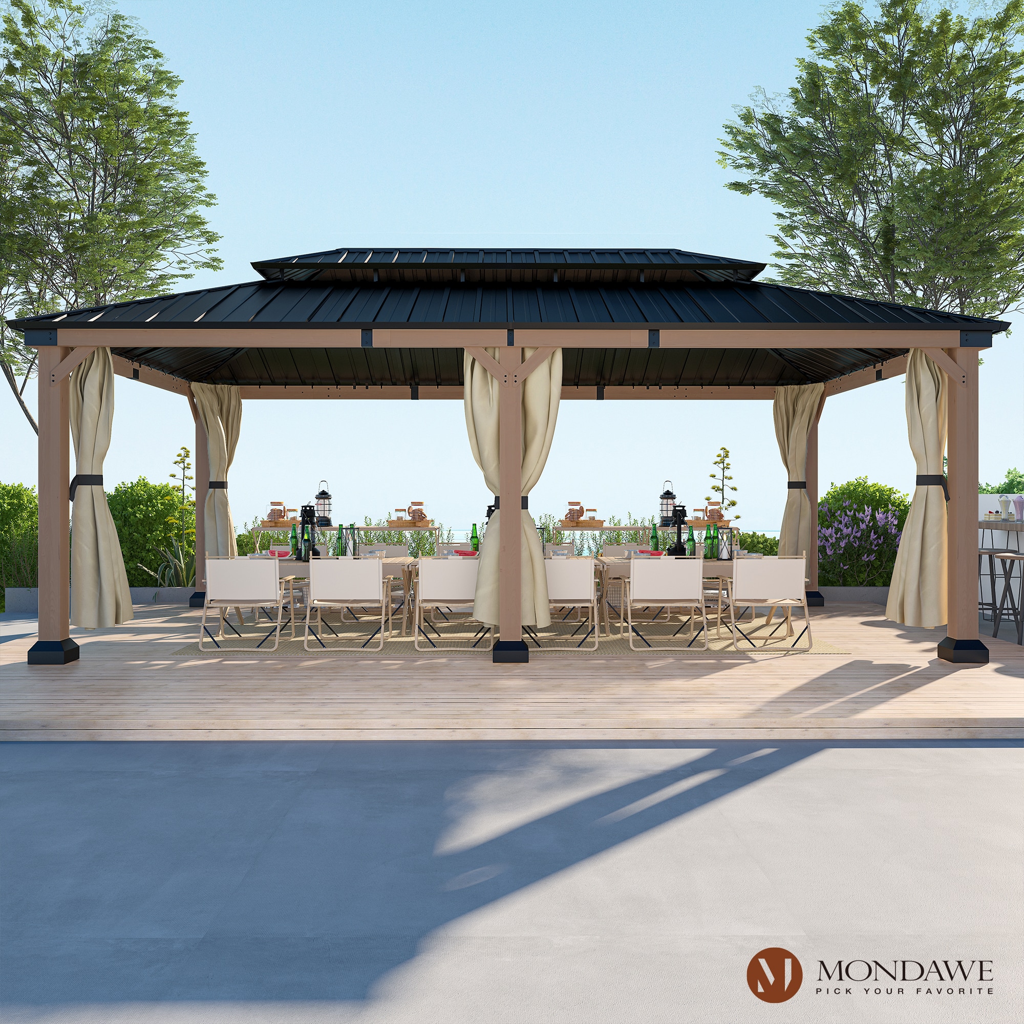 Mondawe 20-ft x 12-ft Beverly Hills Black Wood Rectangle Gazebo with Steel  Roof in the Gazebos department at