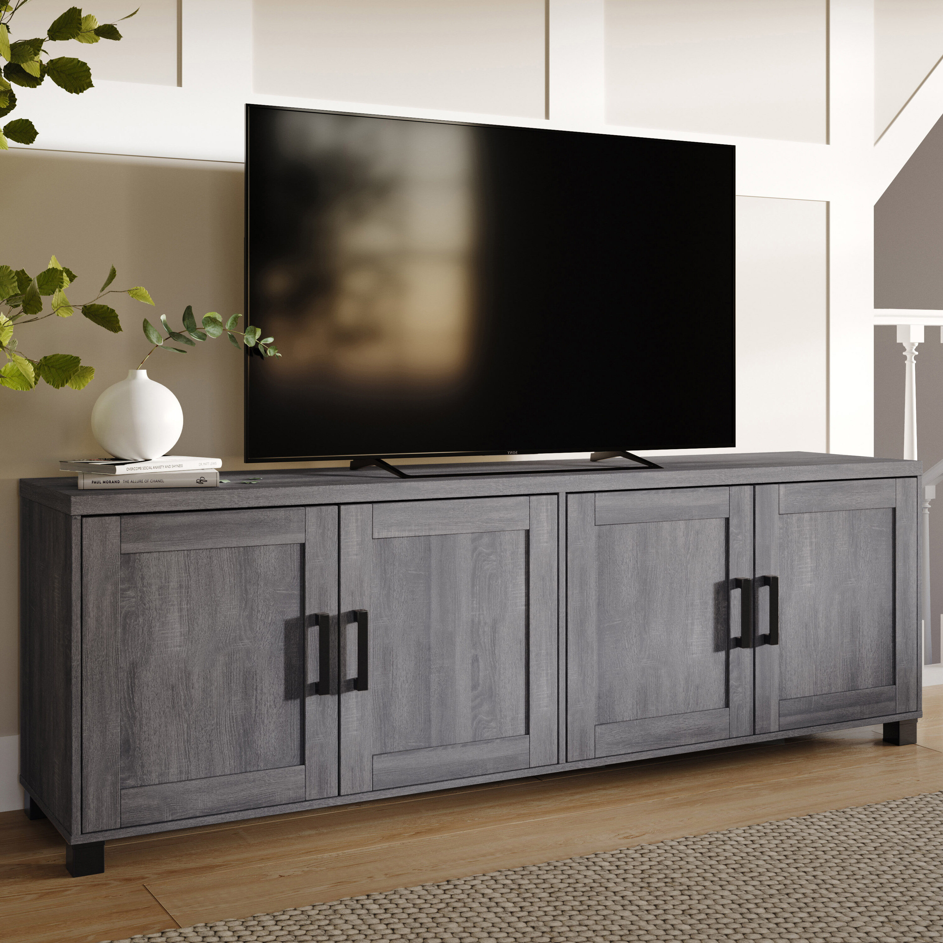 Virlomi Dark Grey 71" TV Stand with Cabinet for TVs up to 85"