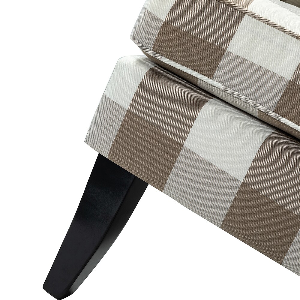 Plaid Beige Upholstered Accent Chair with Nailhead Trim