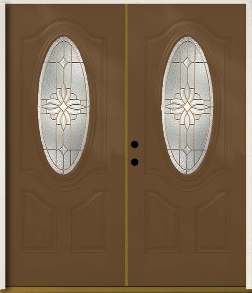 RELIABILT LO841835 Laurel 72-in x 80-in x Fiberglass Oval lite Right-hand inswing Woodhaven Stained Prehung Double Front Door Insulating core