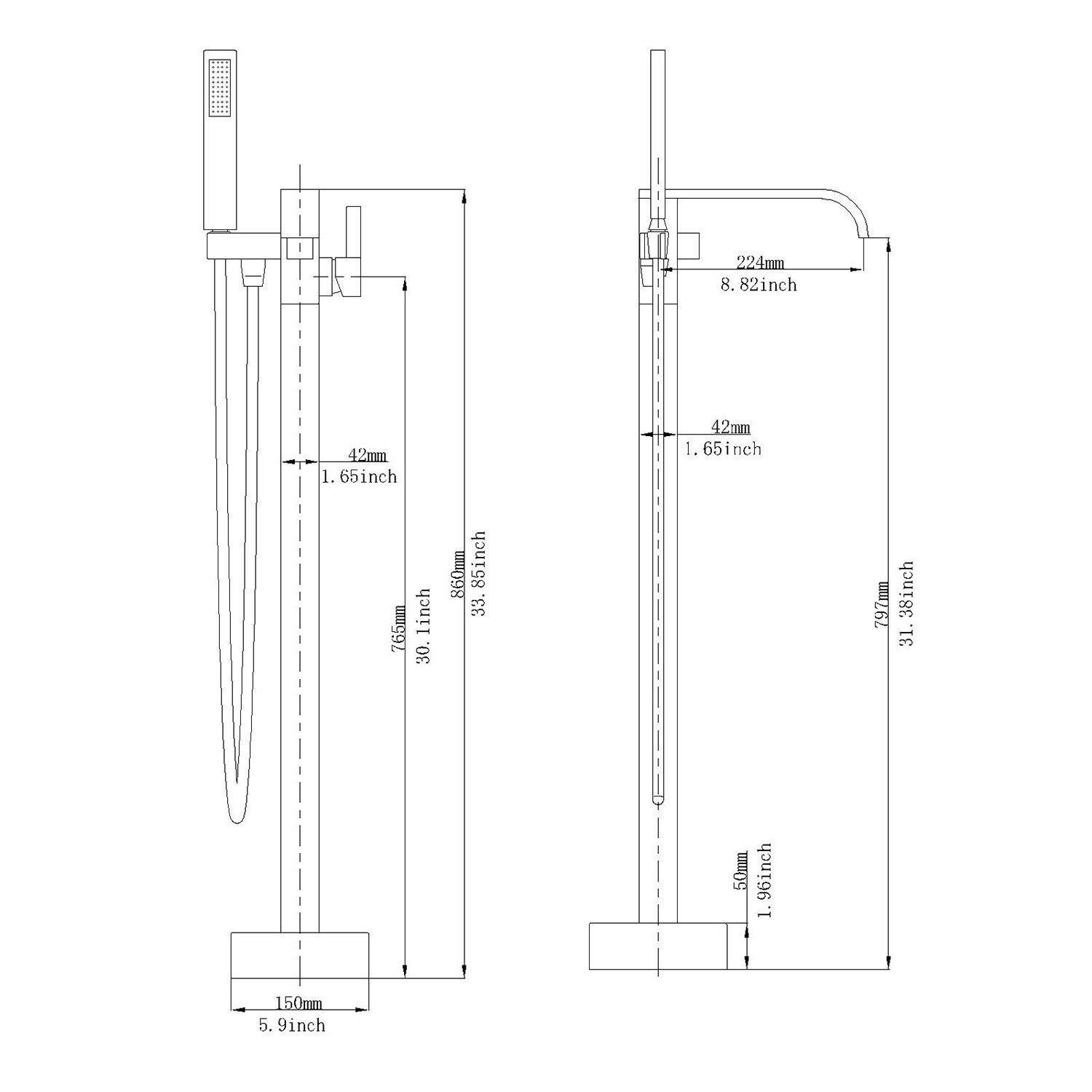 BWE A-97012-BLACK Roman-Tub-Faucets - View #8