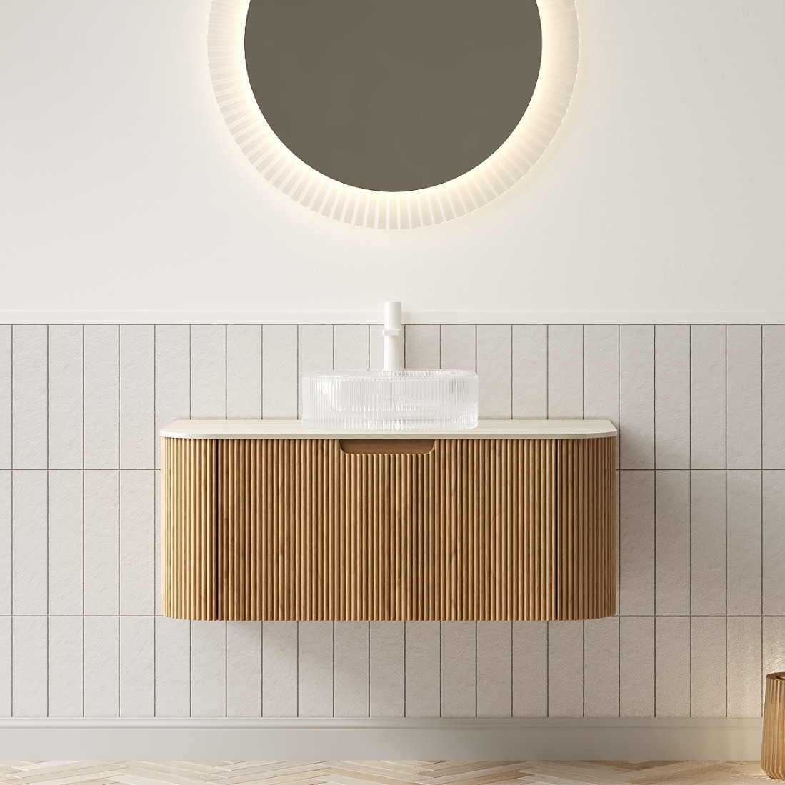 LUXEYARD 36in Bathroom VanityandSink Floating Curved Edges Striped ...