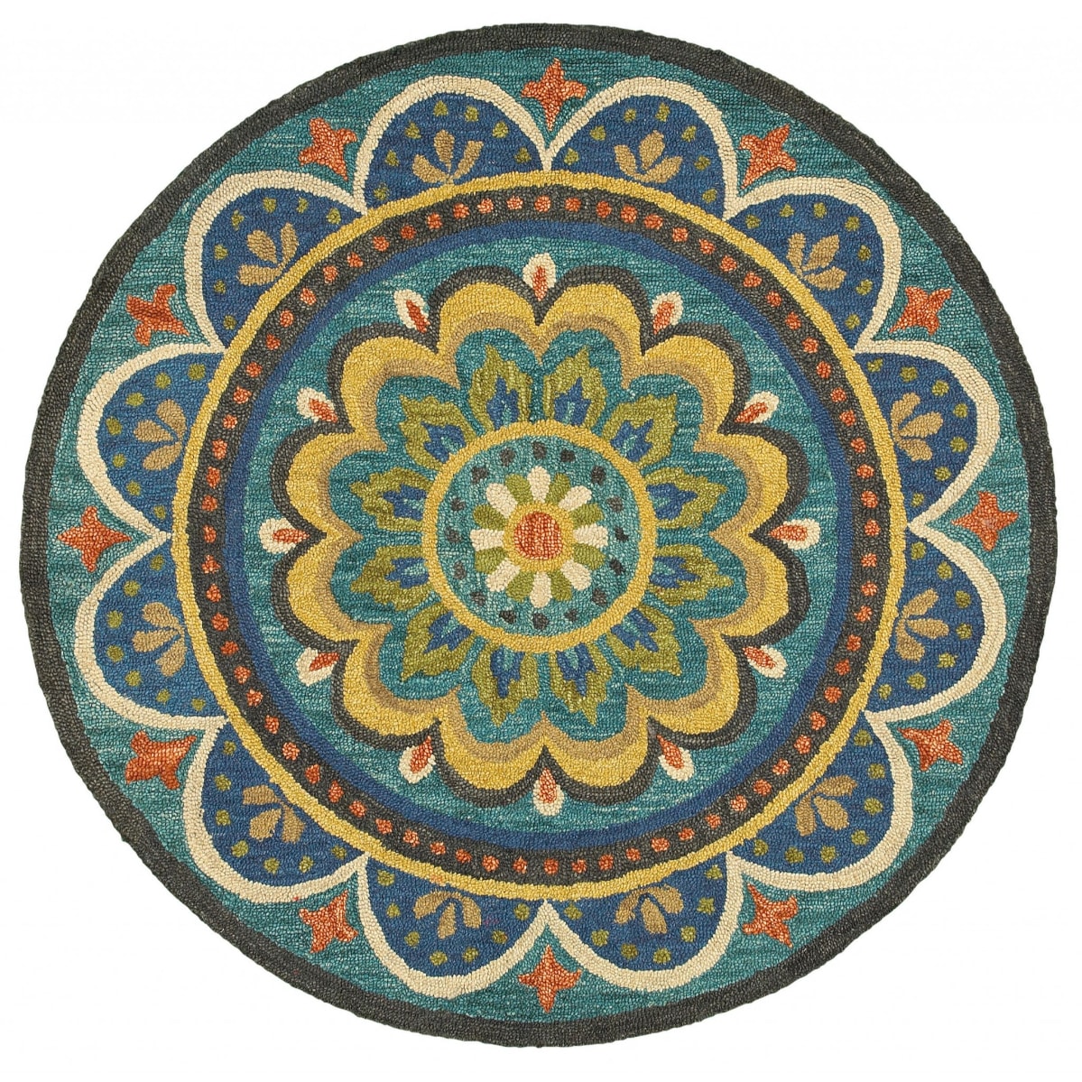 HomeRoots 6 X 6 (ft) Wool Blue Round Indoor Geometric Area Rug in the ...