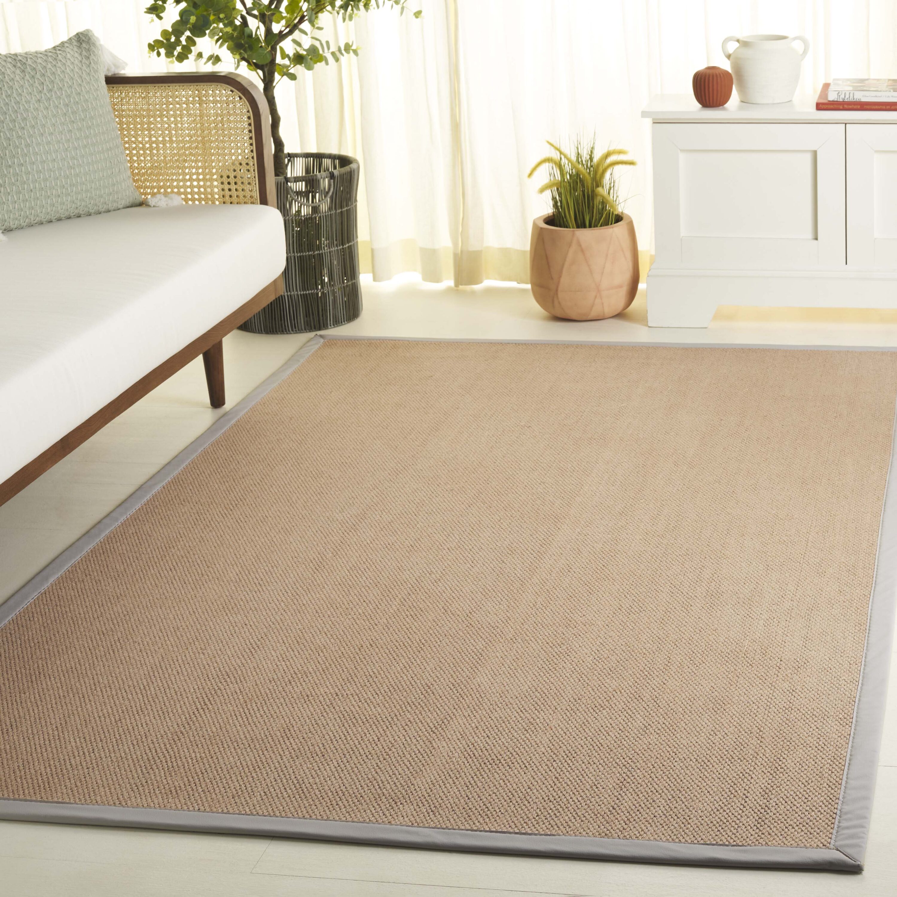 Natural Fiber 138 Tiger Eye Weave With Brown Border 4ft x 6ft Solid/Tonal Rug