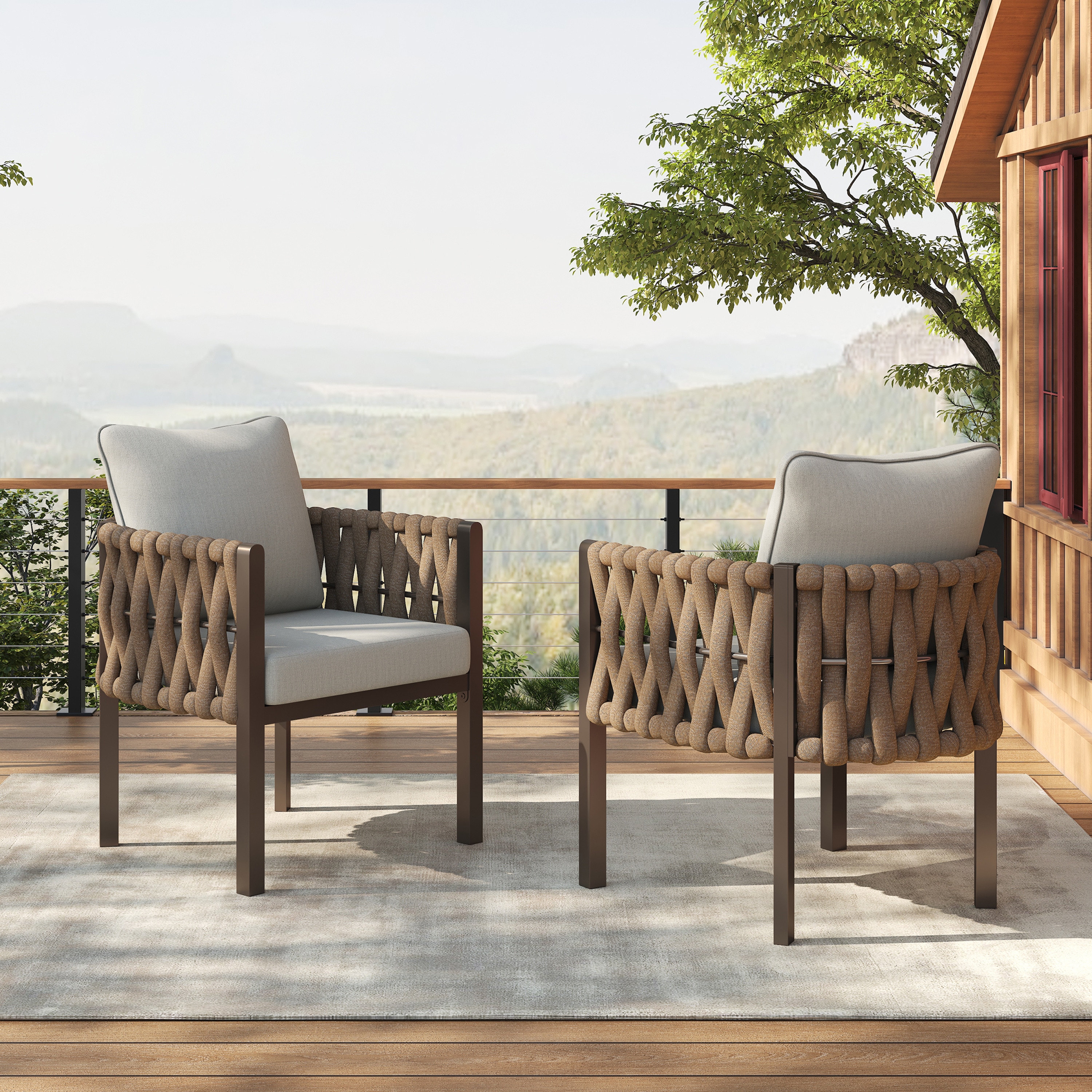 Christopher Knight Home 327921 Ethan Fabric Patio Club Chair  Set of 2-Brown + Light Grey